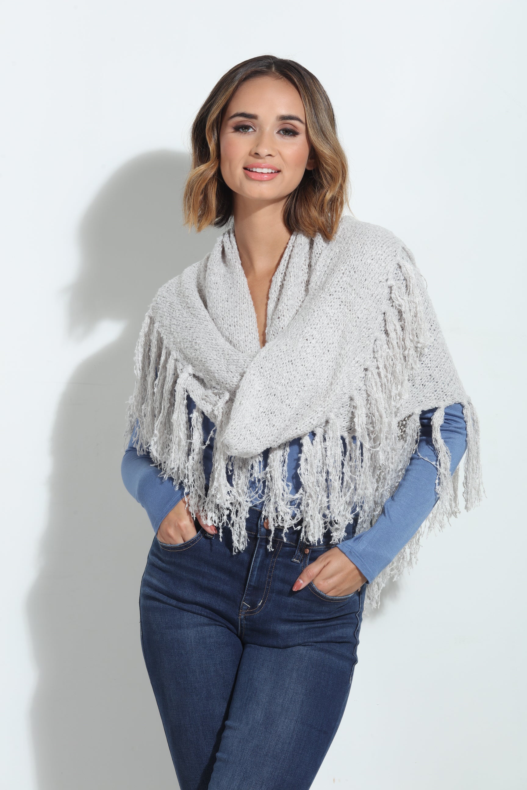 Grey Chenille Tassel Scarf