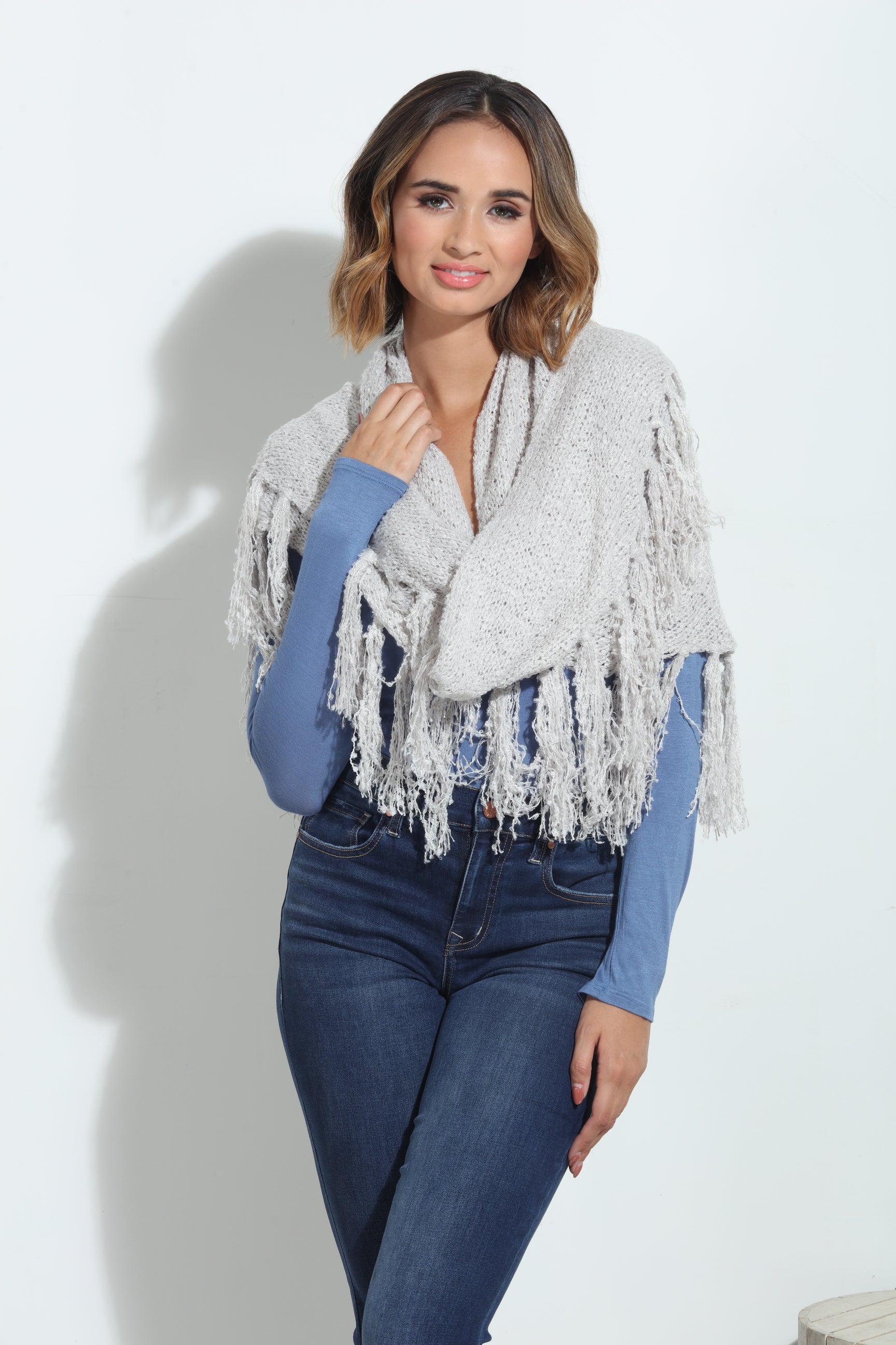 Grey Chenille Tassel Scarf