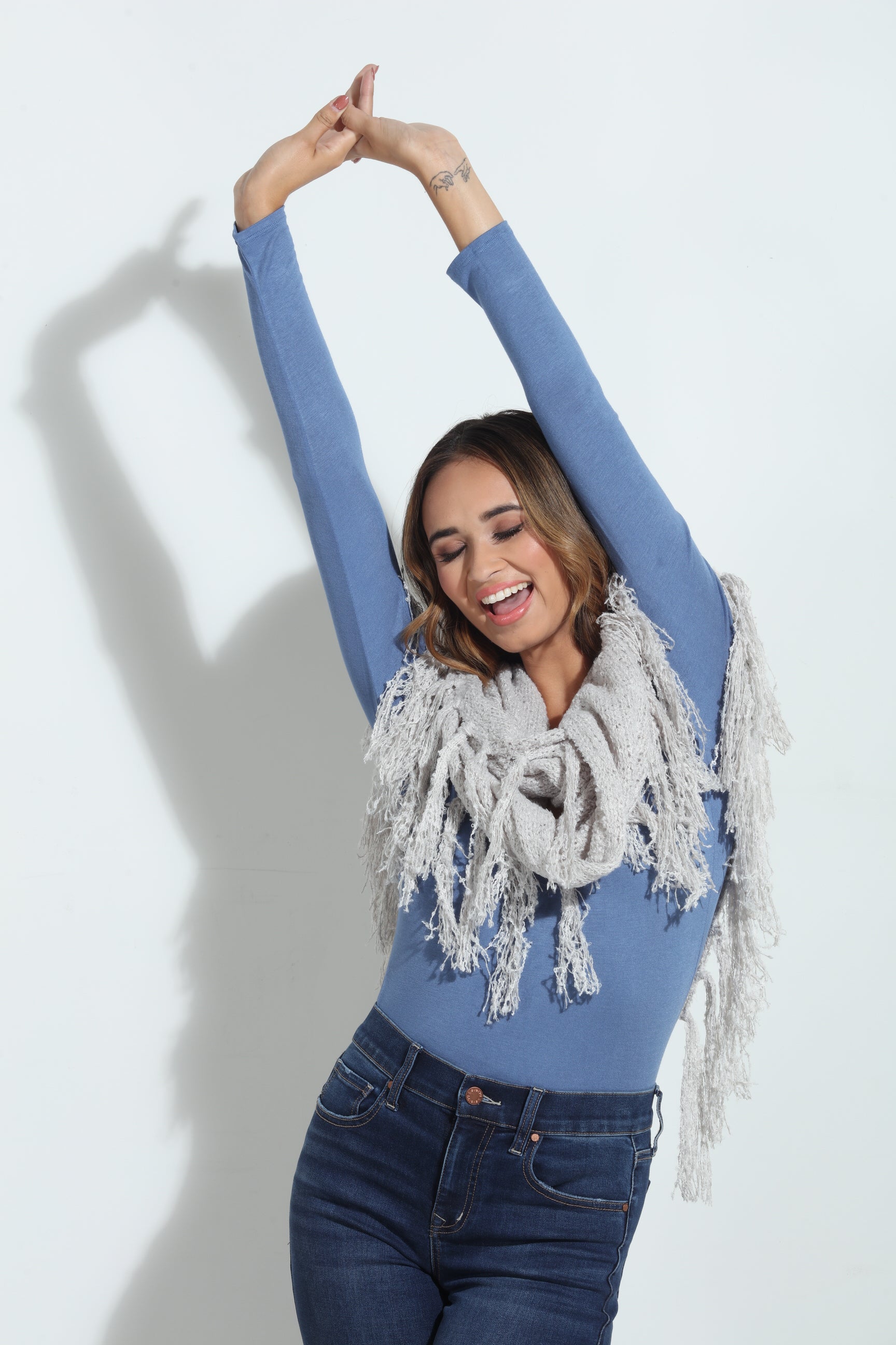 Grey Chenille Tassel Scarf