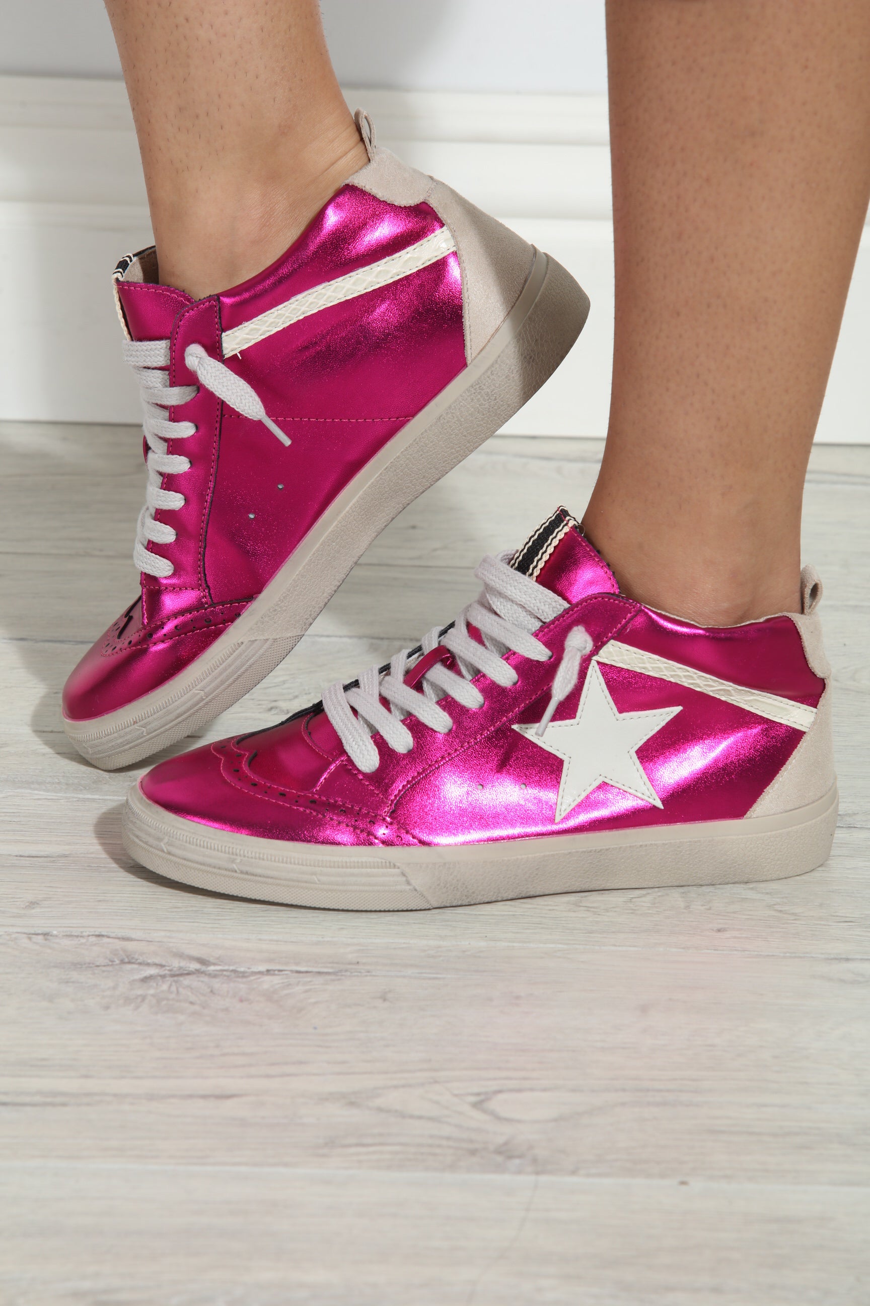 Paulina High-Top Sneakers- Metallic  Pink-FINAL SALE