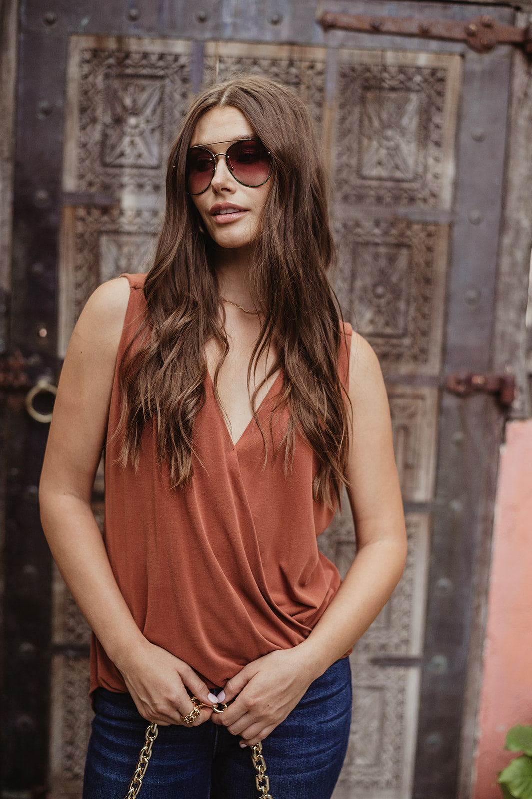The Everyday Cupro Surplice Tank - Rust