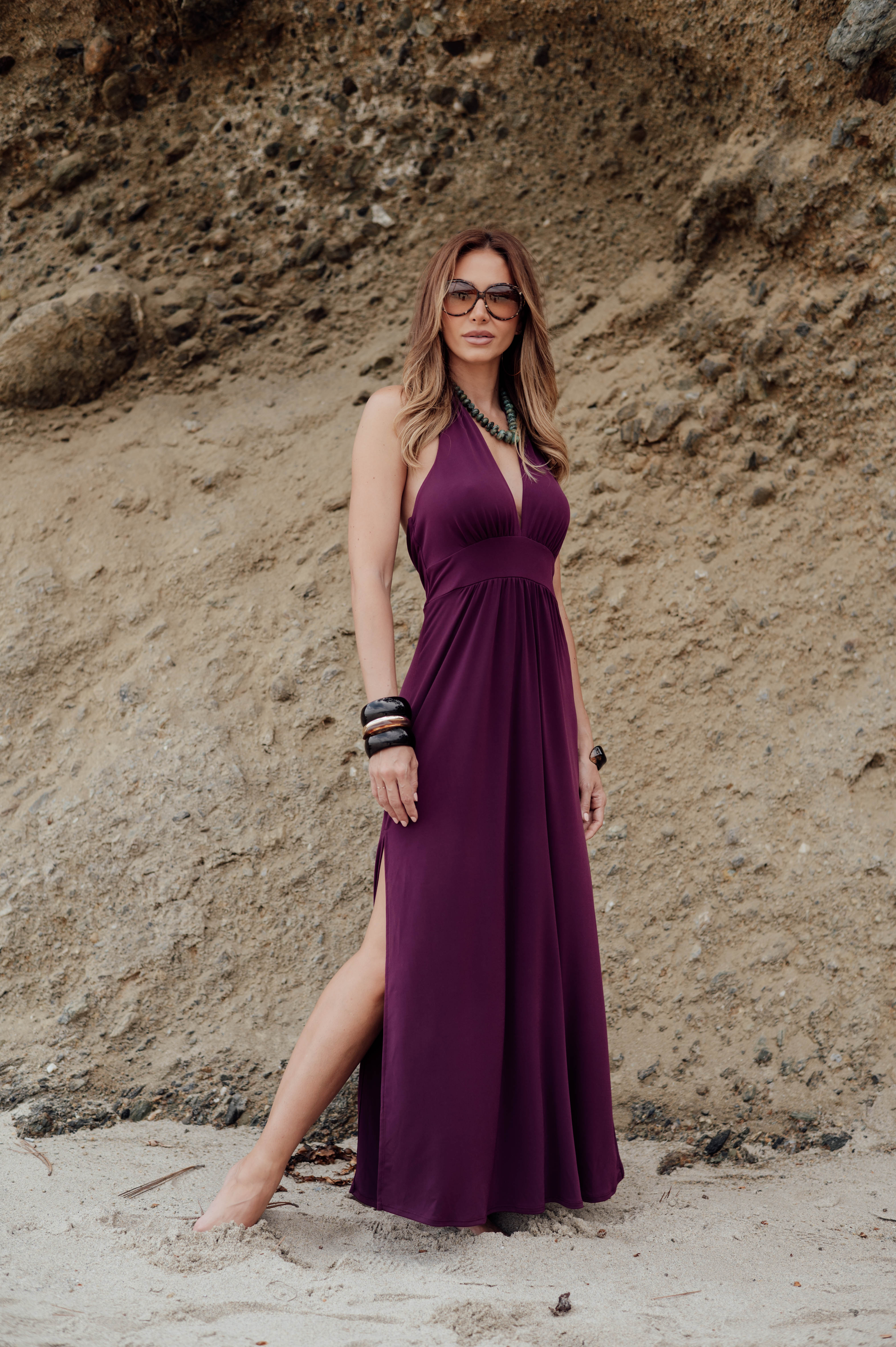 Eggplant Stretch Halter Maxi-BEST SELLER