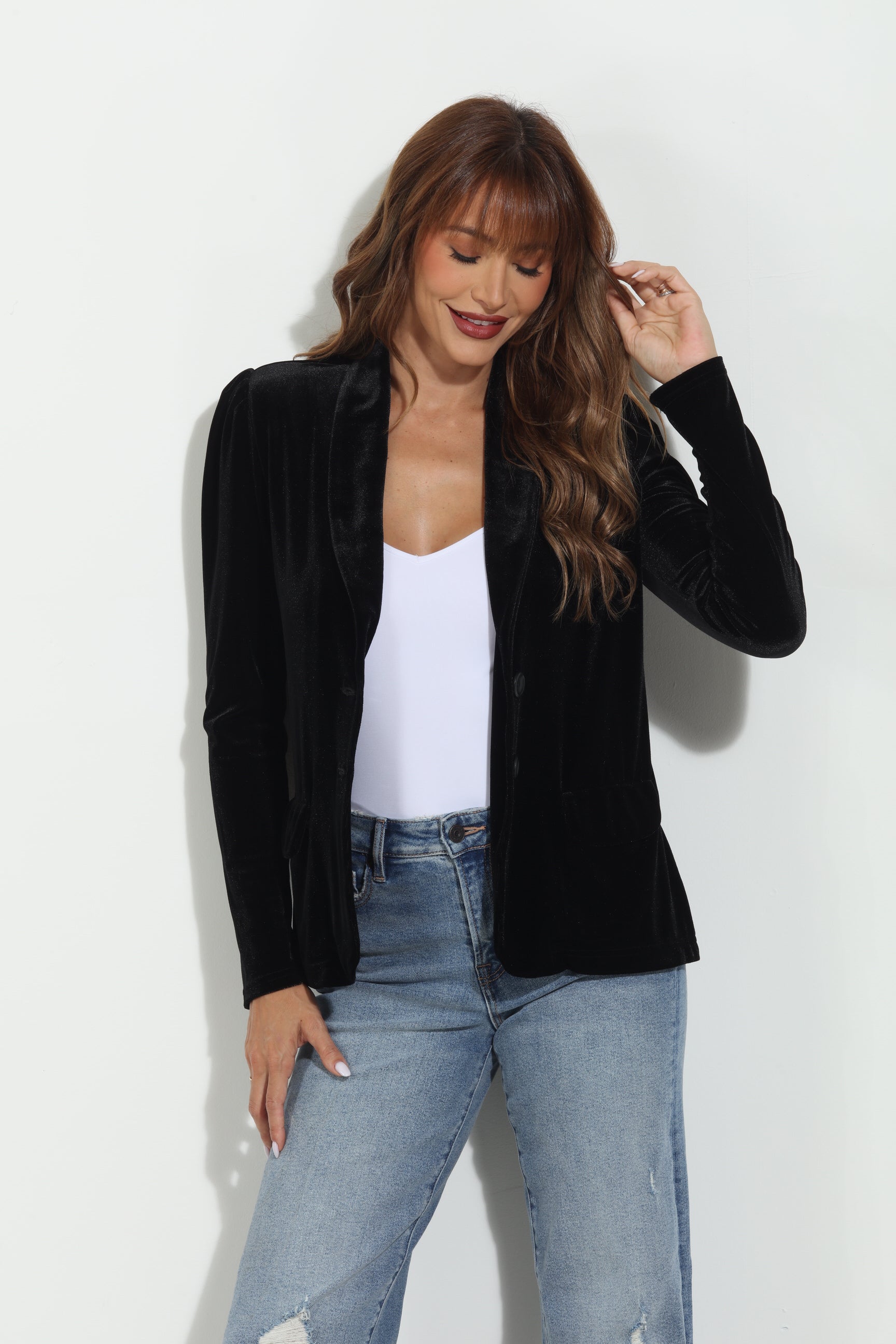 Black Velvet Shirred Blazer-BEST SELLER