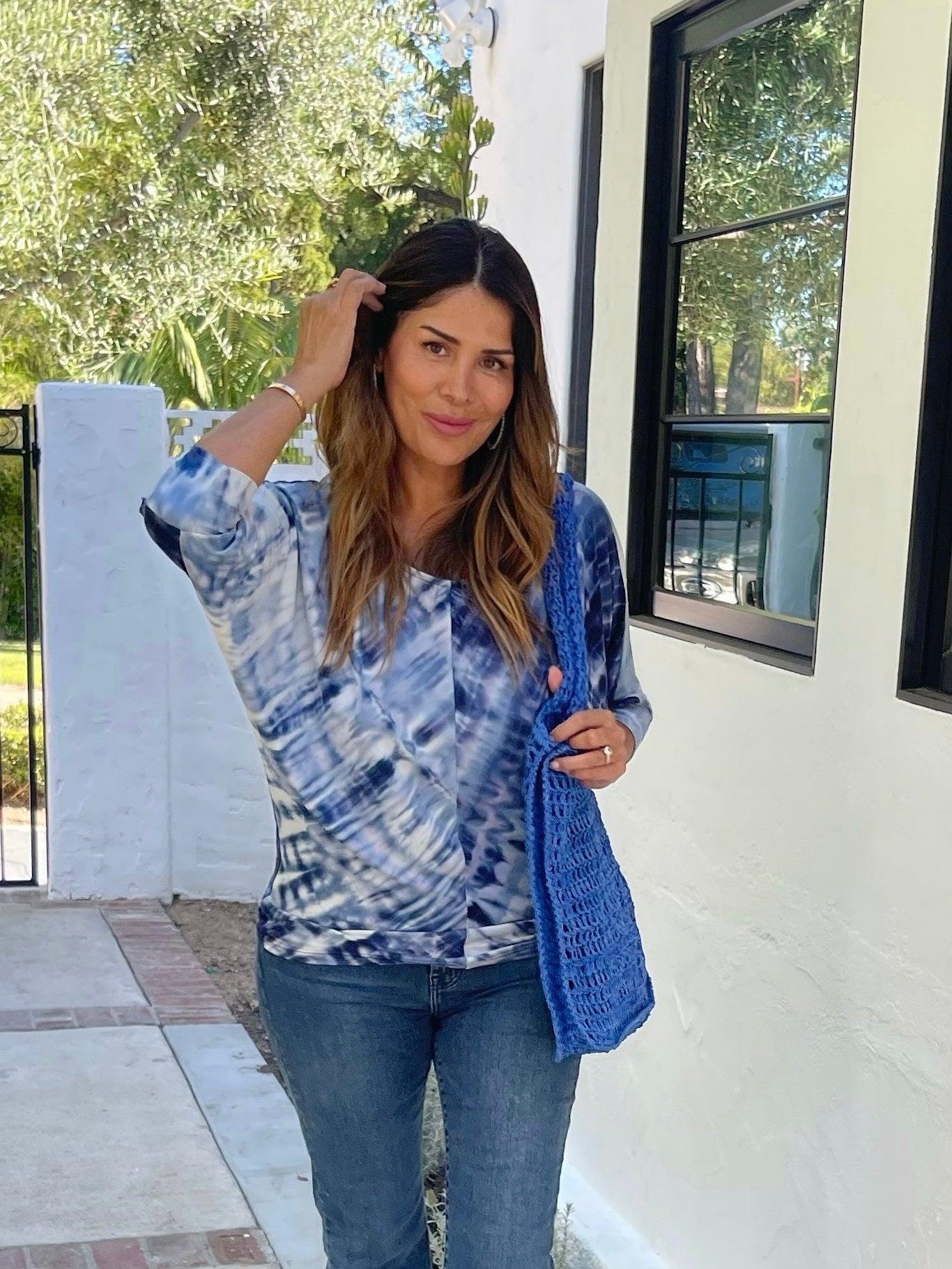 Indigo Tie Dye Scoop Neck Top-FINAL SALE