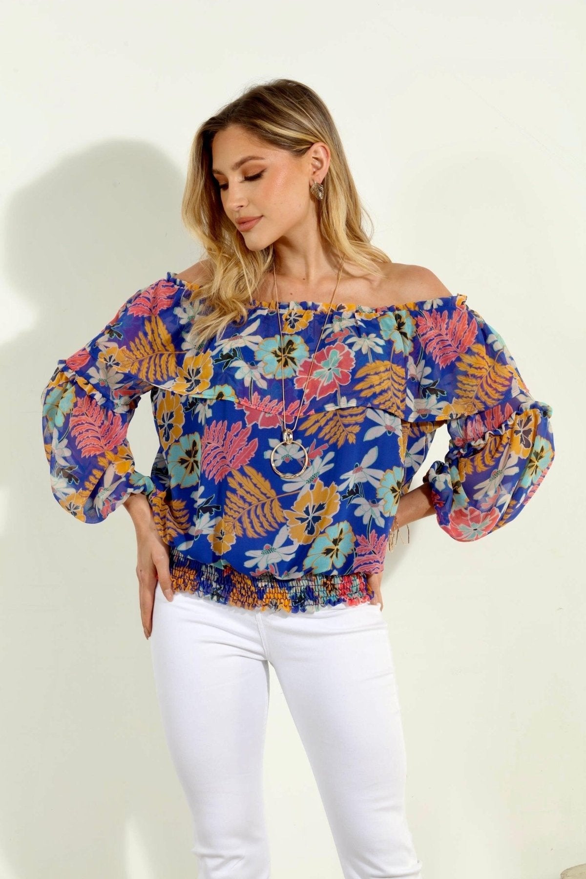 Brinley OTS Ruffle Smocked Top-FINAL SALE