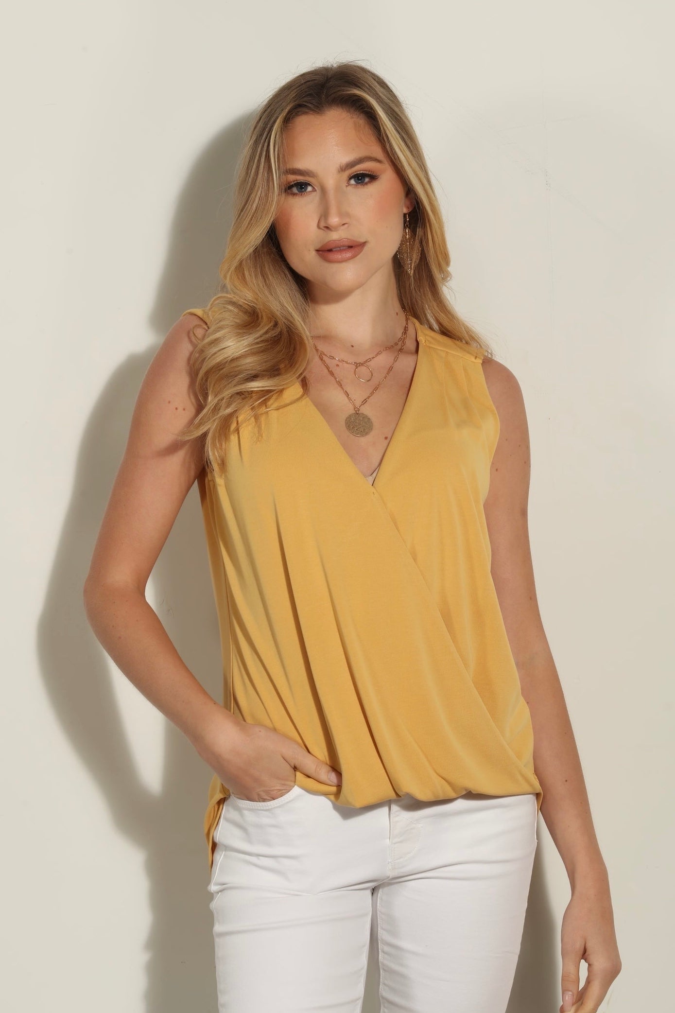 The Everyday Cupro Surplice Tank- Turmeric - BEST SELLER