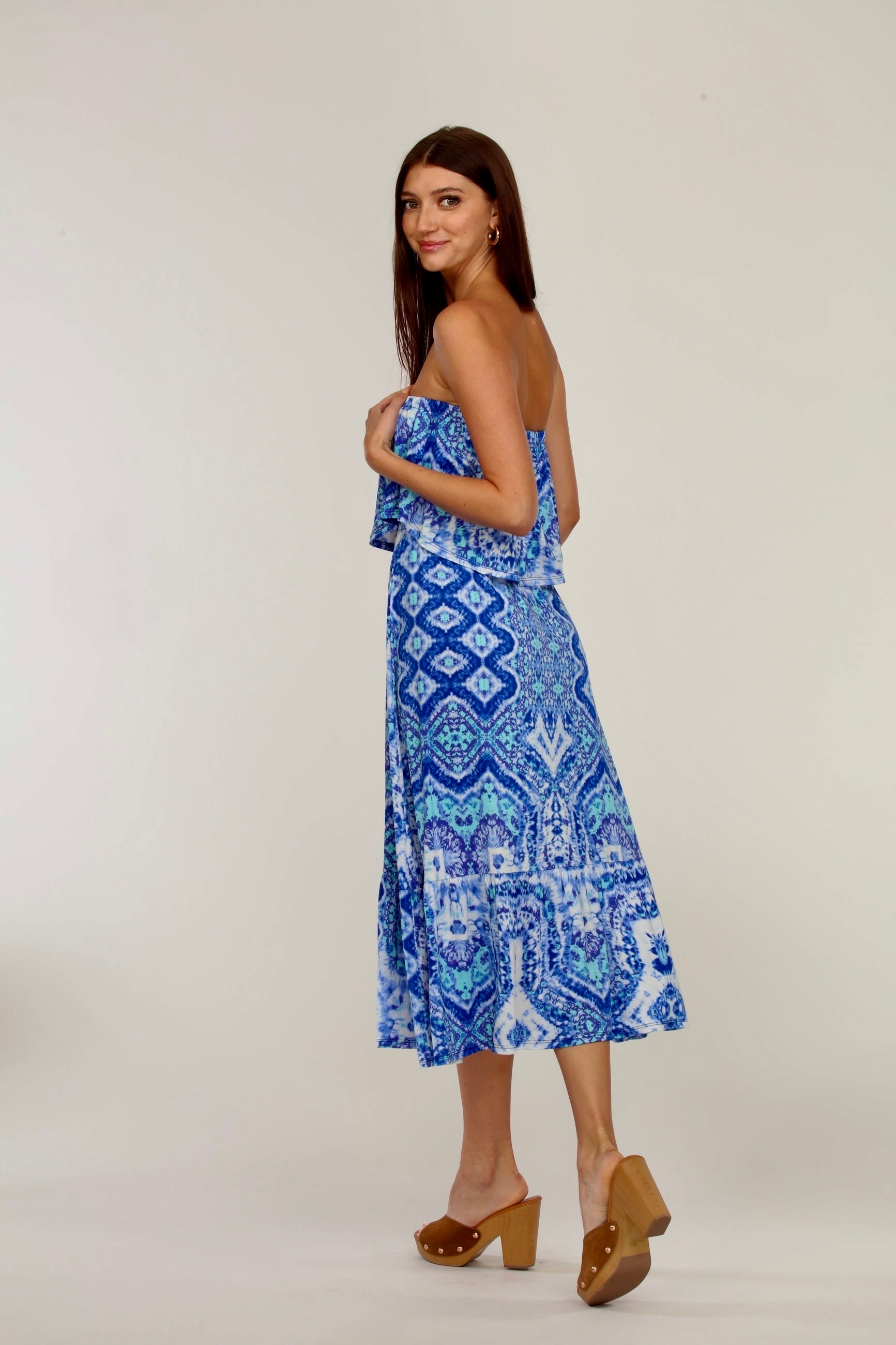 Bosworth Stretch ITY Strapless Ruffle Midi Dress- FINAL SALE
