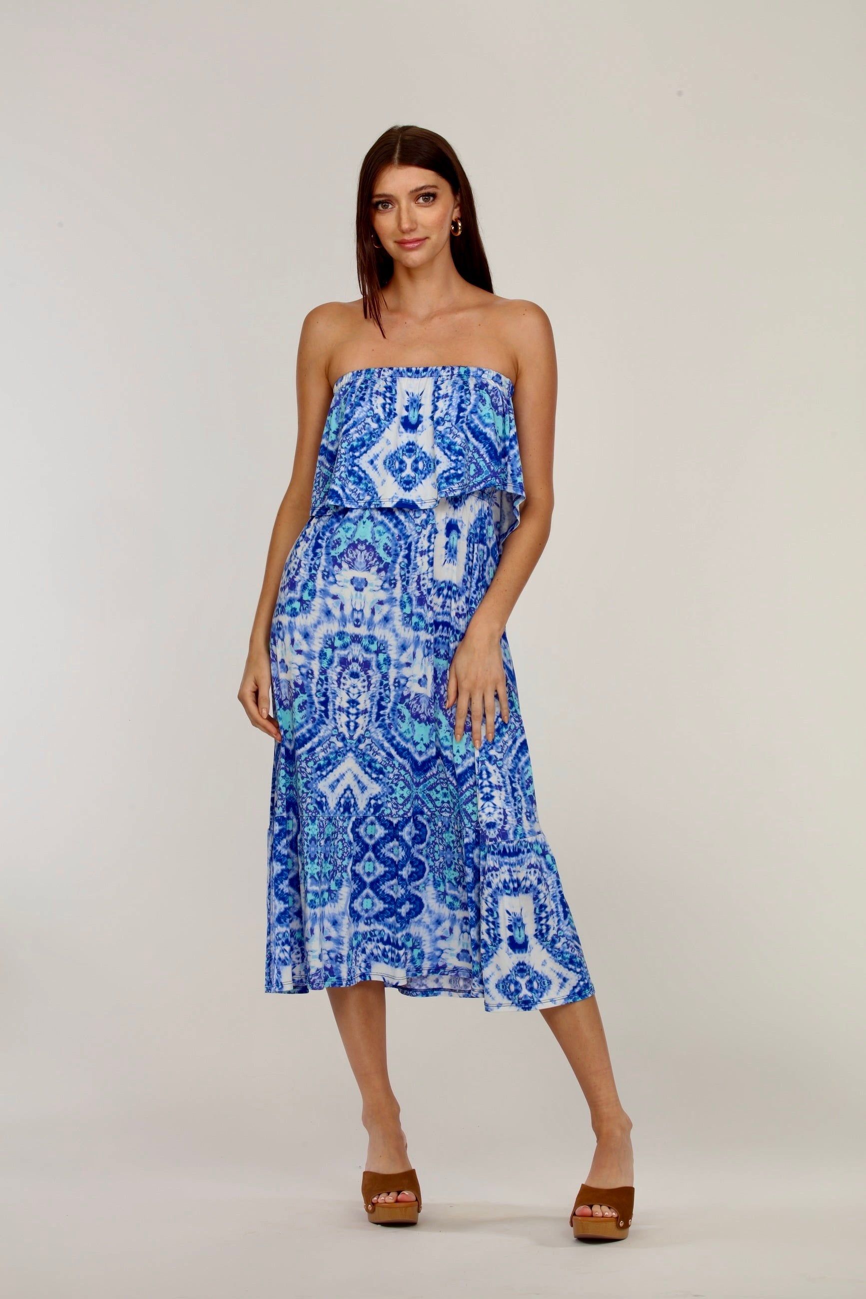 Bosworth Stretch ITY Strapless Ruffle Midi Dress- FINAL SALE
