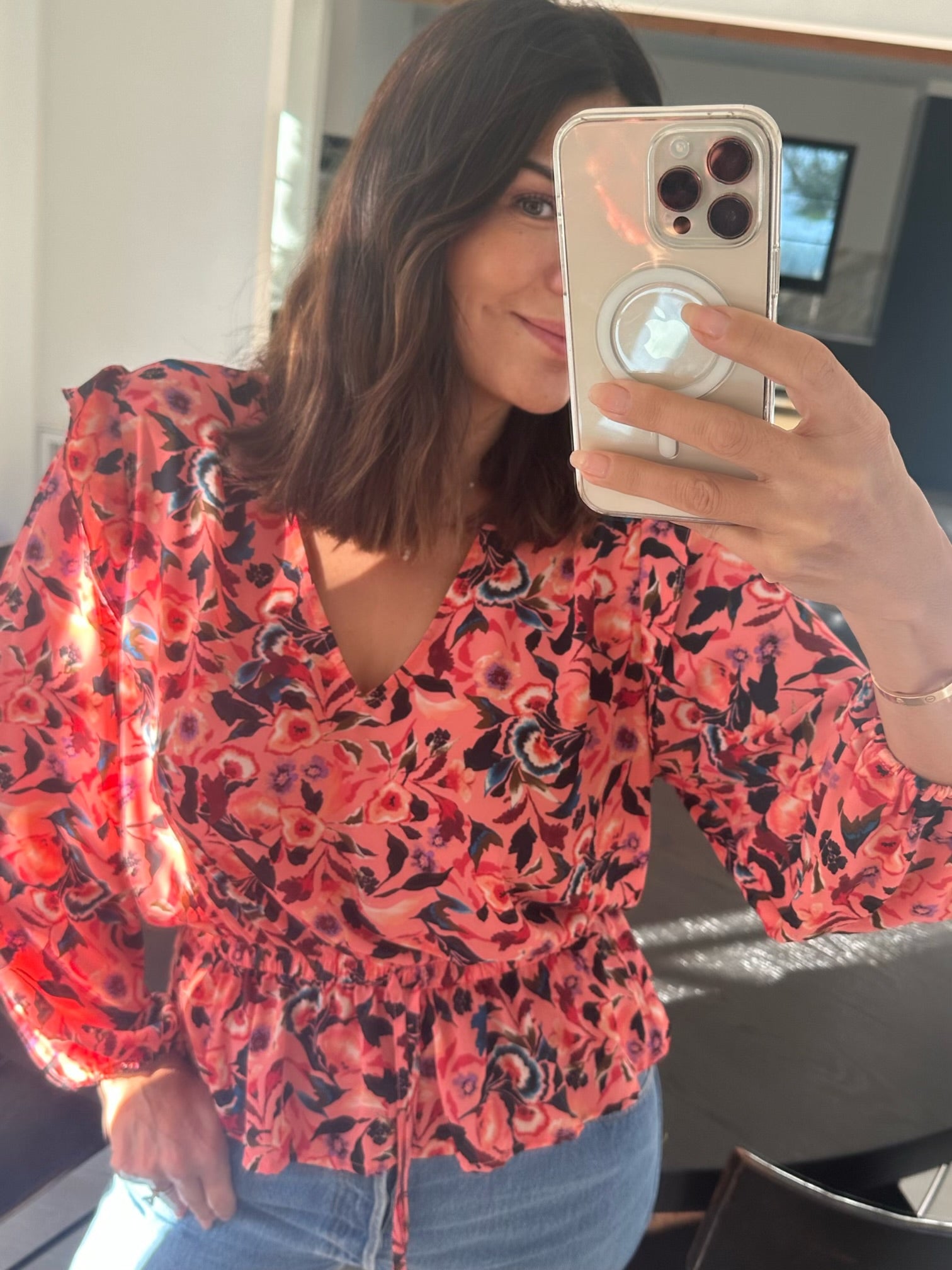 Bonnie V-Neck Peplum Blouse-FINAL SALE