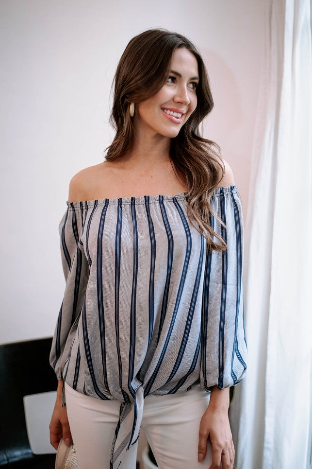 Hobbs OTS Woven Top with Tie- FINAL SALE