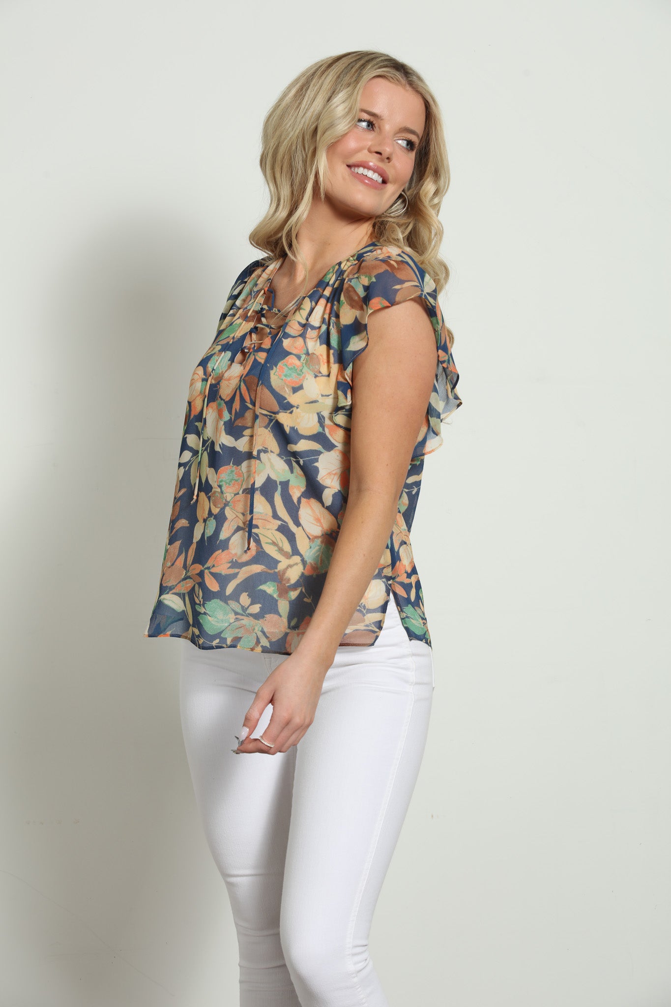 Haisley Lace-Up Ruffle Blouse