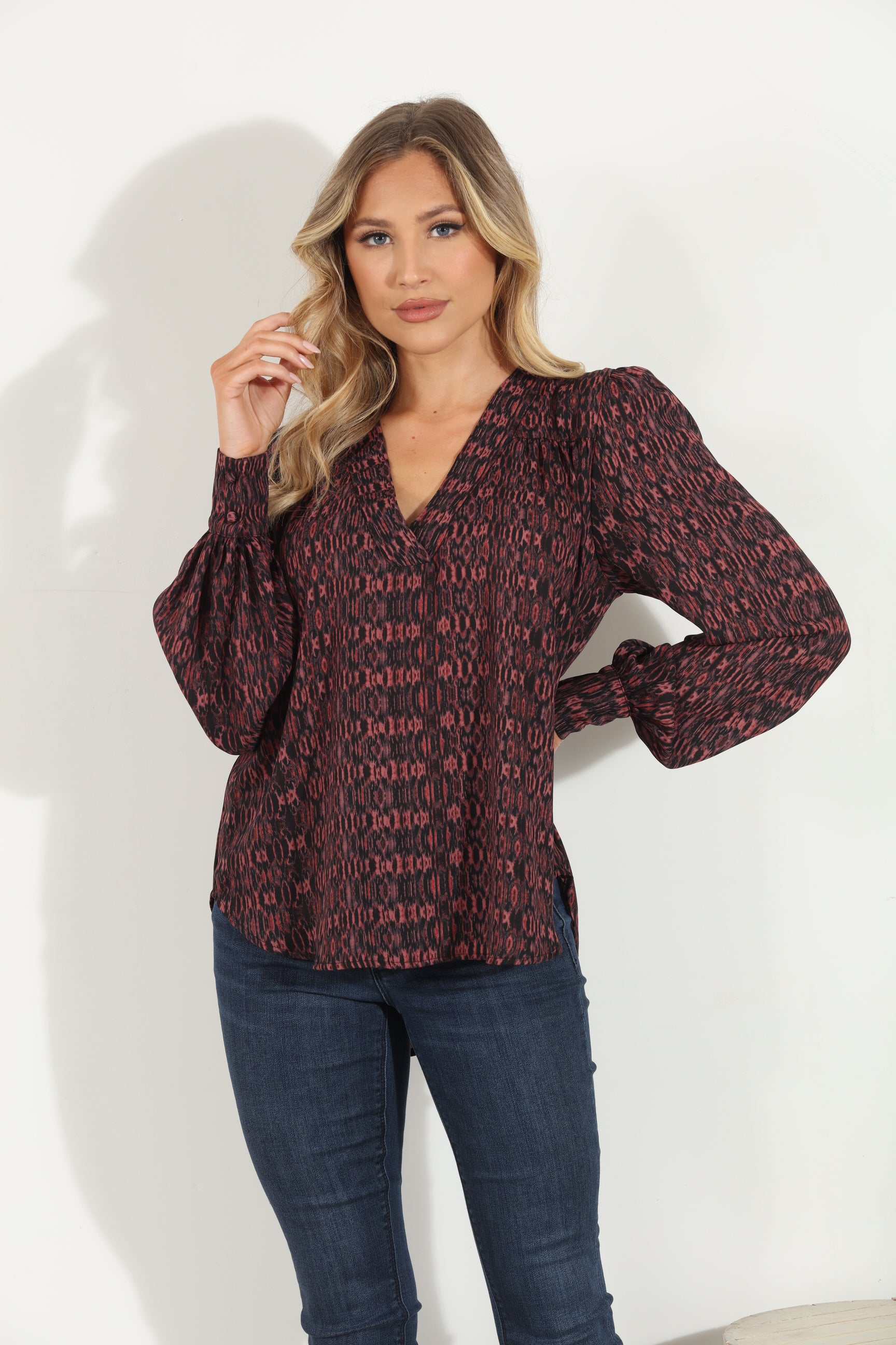 Juniper V Neck Cuffed Blouse