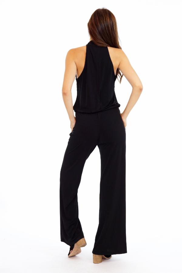 Black Stretch Twist Neck Jumpsuit