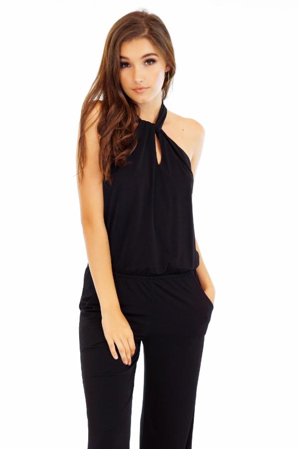 Black Stretch Twist Neck Jumpsuit