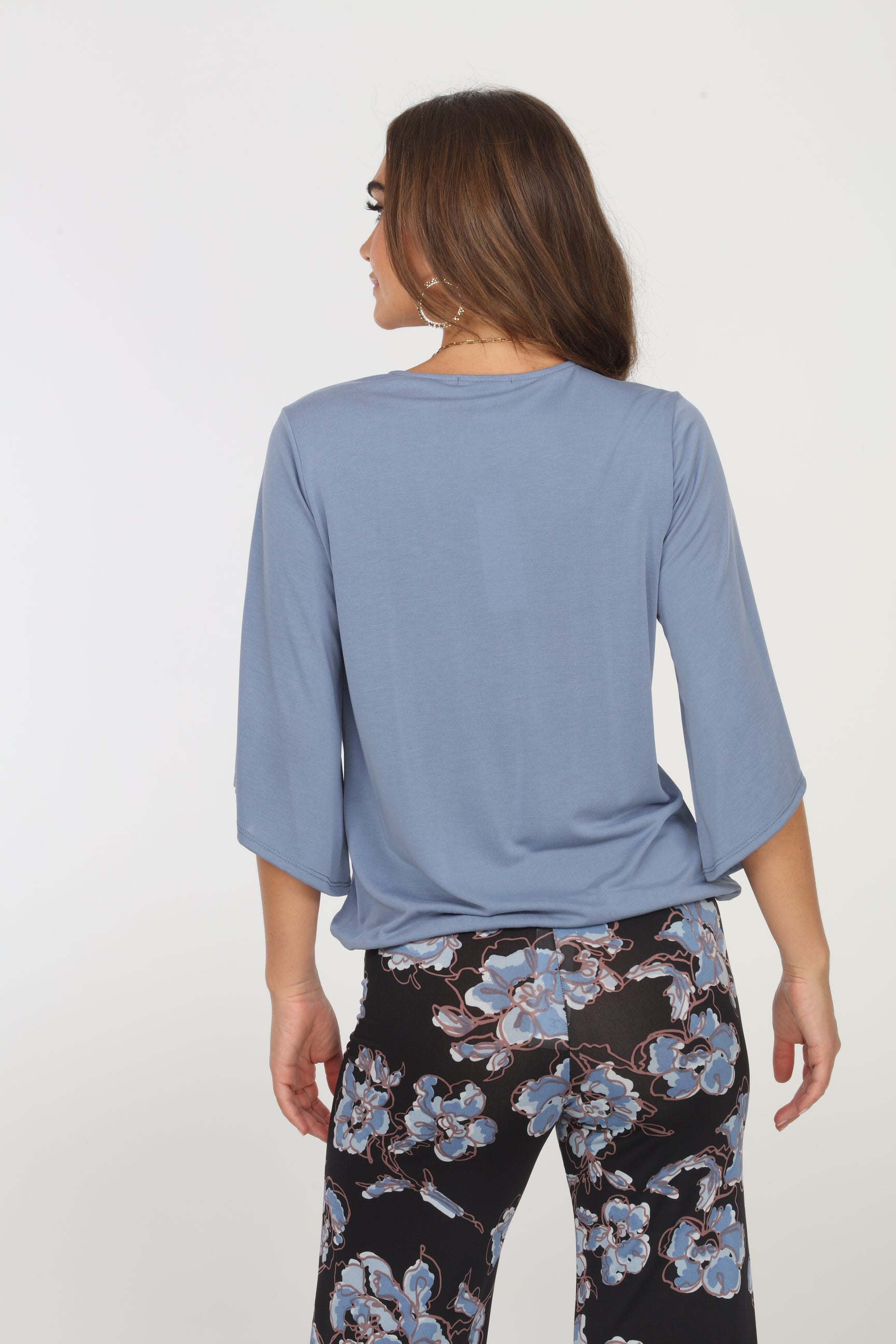 Dusty Blue Cupro Surplice Top-BEST SELLER