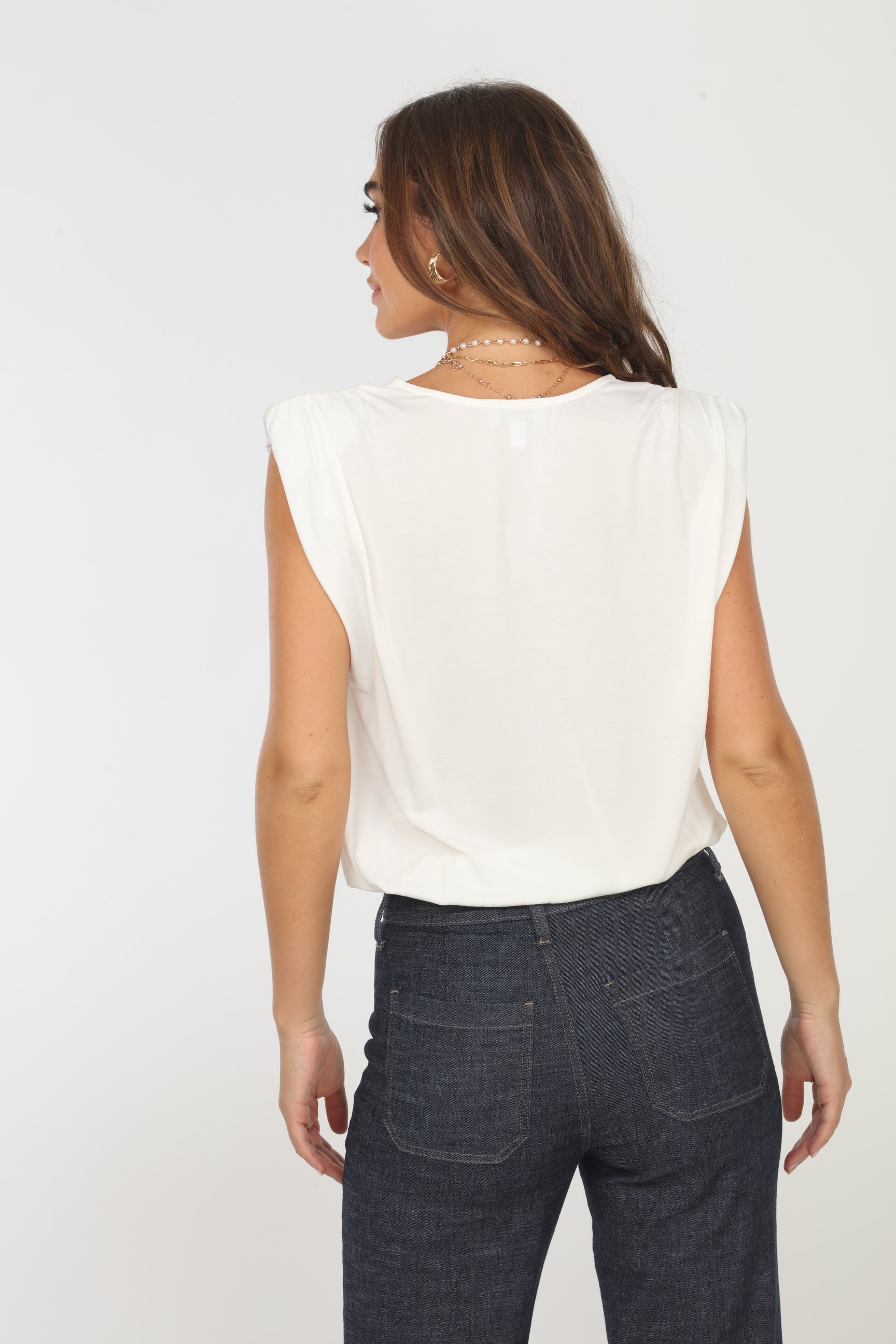 Vanilla Cupro Surplice Top with Shoulder Pads