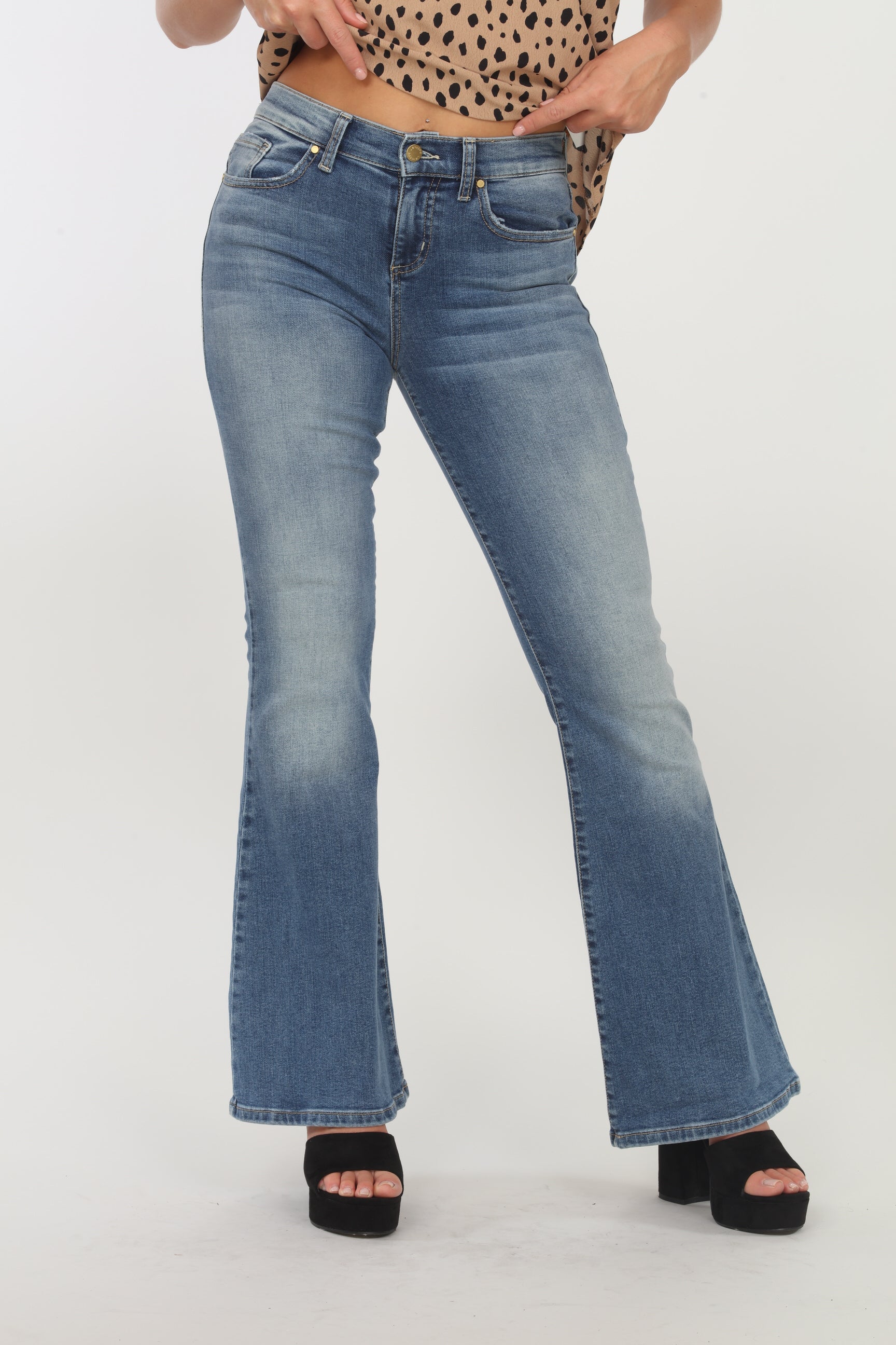 Level 99 Dahlia Mid Rise Flare Jeans - Medium Wash