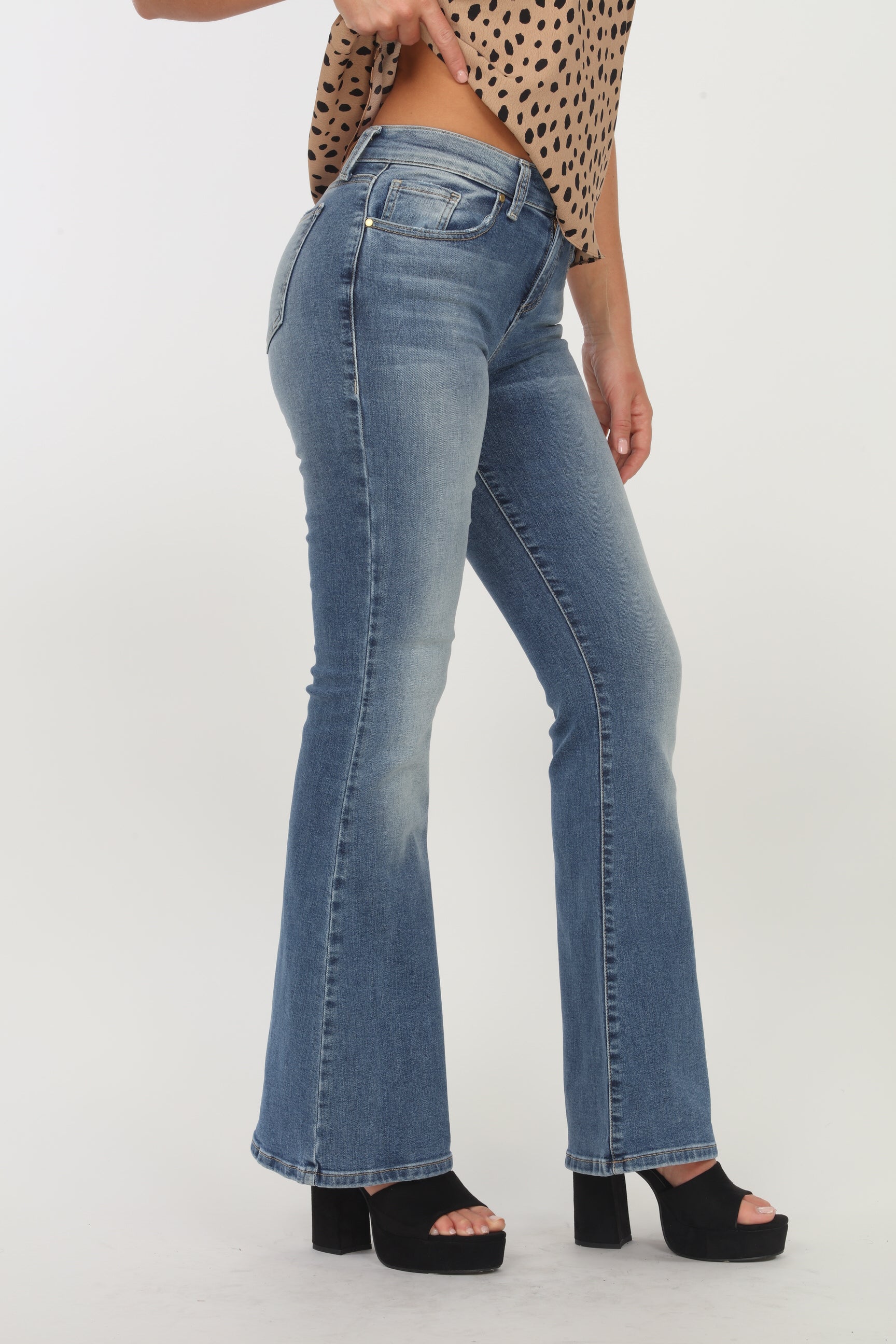 Level 99 Dahlia Mid Rise Flare Jeans - Medium Wash-FINAL SALE