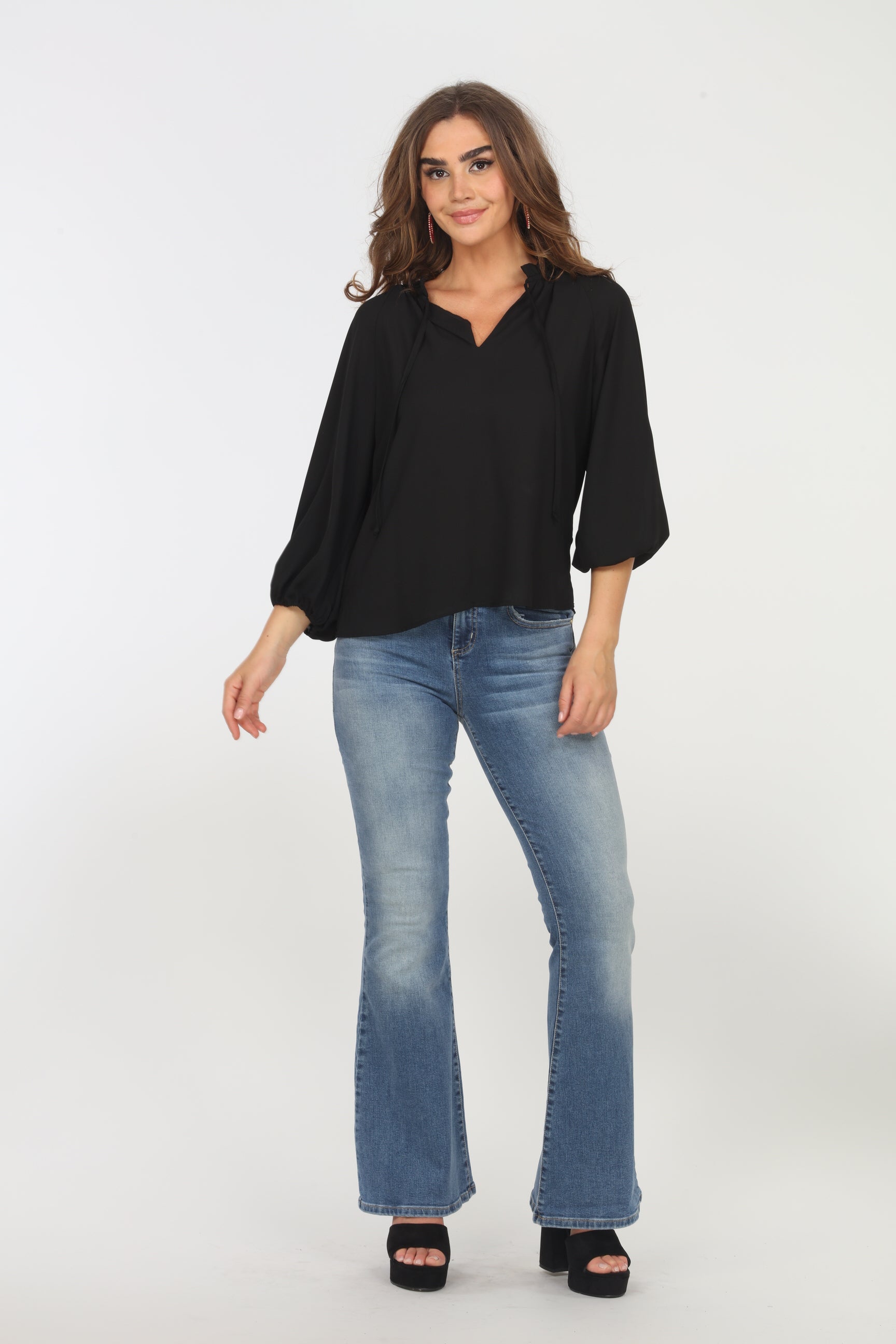 Black Split-Neck Blouse - BEST SELLER
