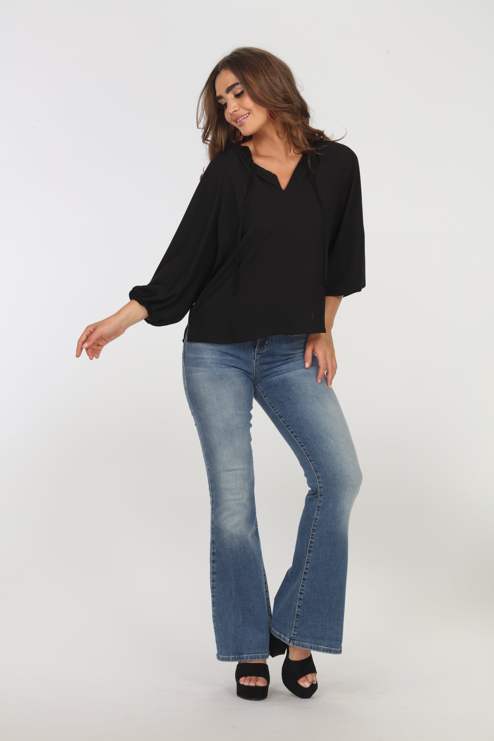 Black Split-Neck Blouse - BEST SELLER