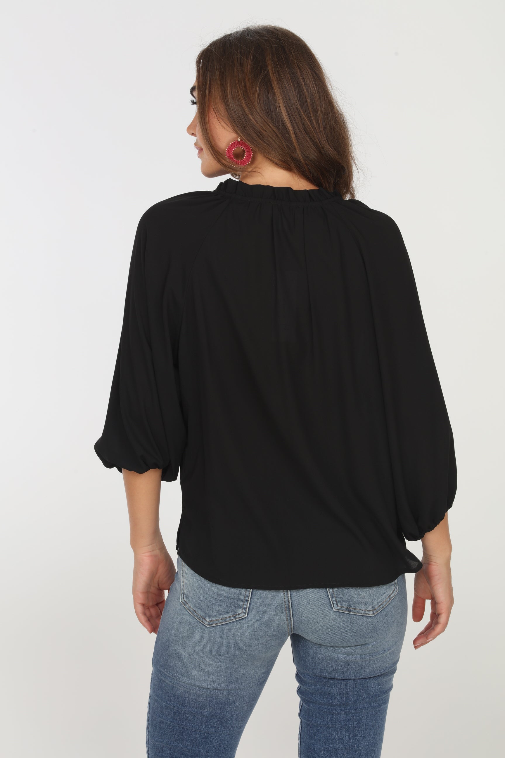 Black Split-Neck Blouse - BEST SELLER