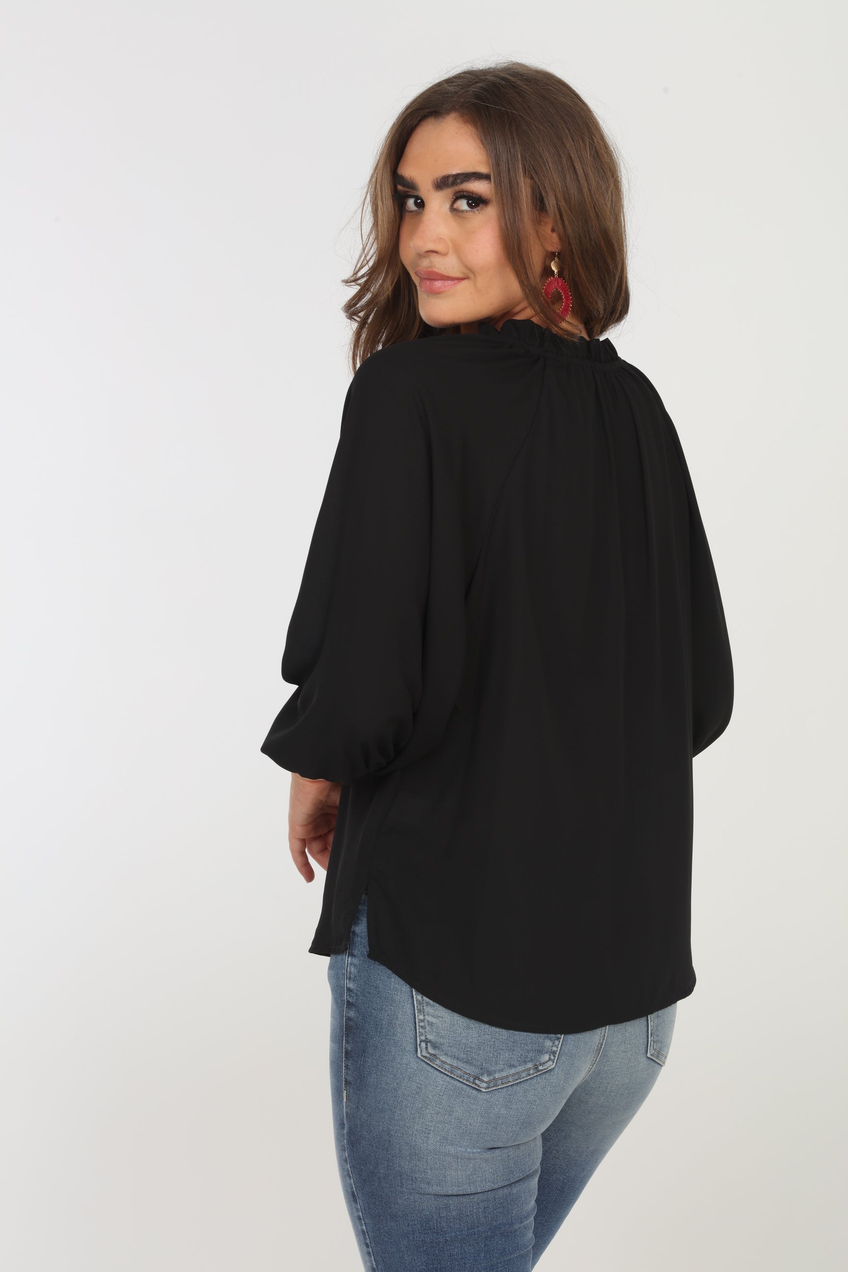 Black Split-Neck Blouse - BEST SELLER