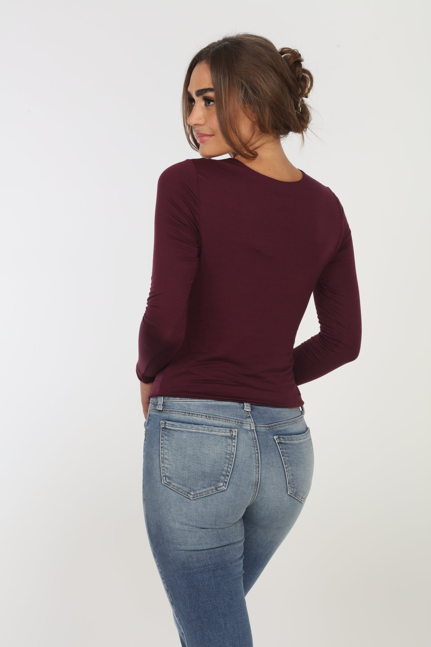 Plum Long Sleeve Cut Out Top-FINAL SALE