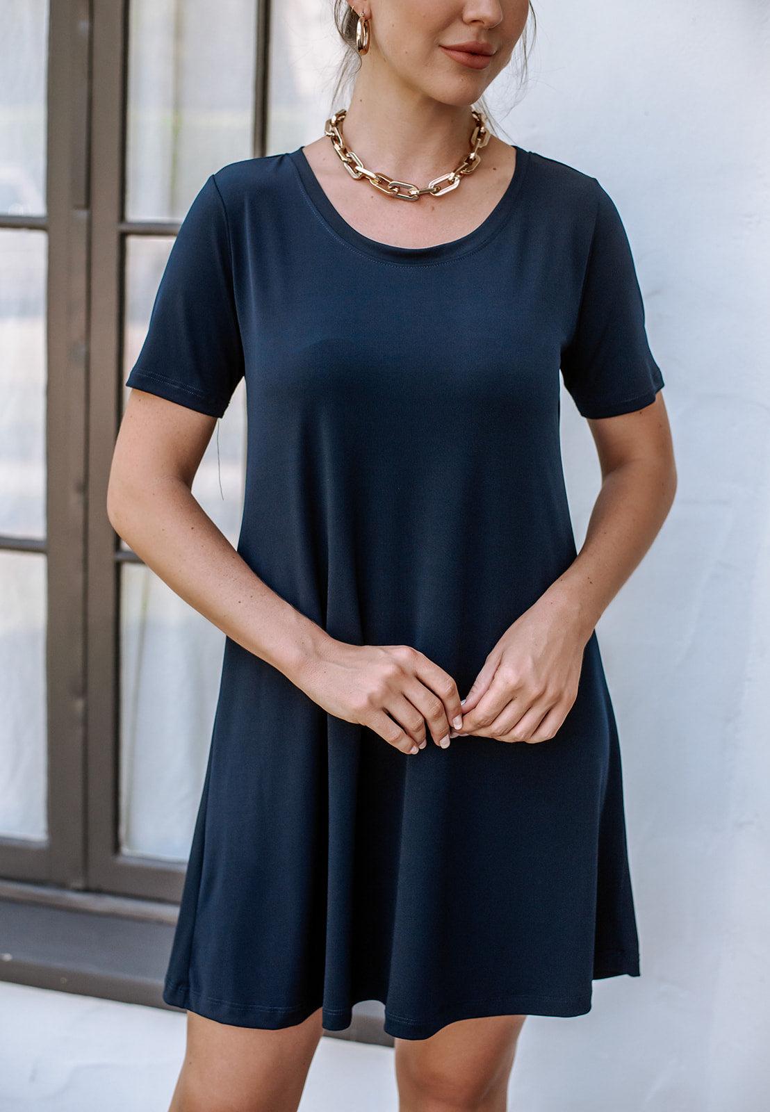 Navy ITY Stretch Swing Dress-BEST SELLER