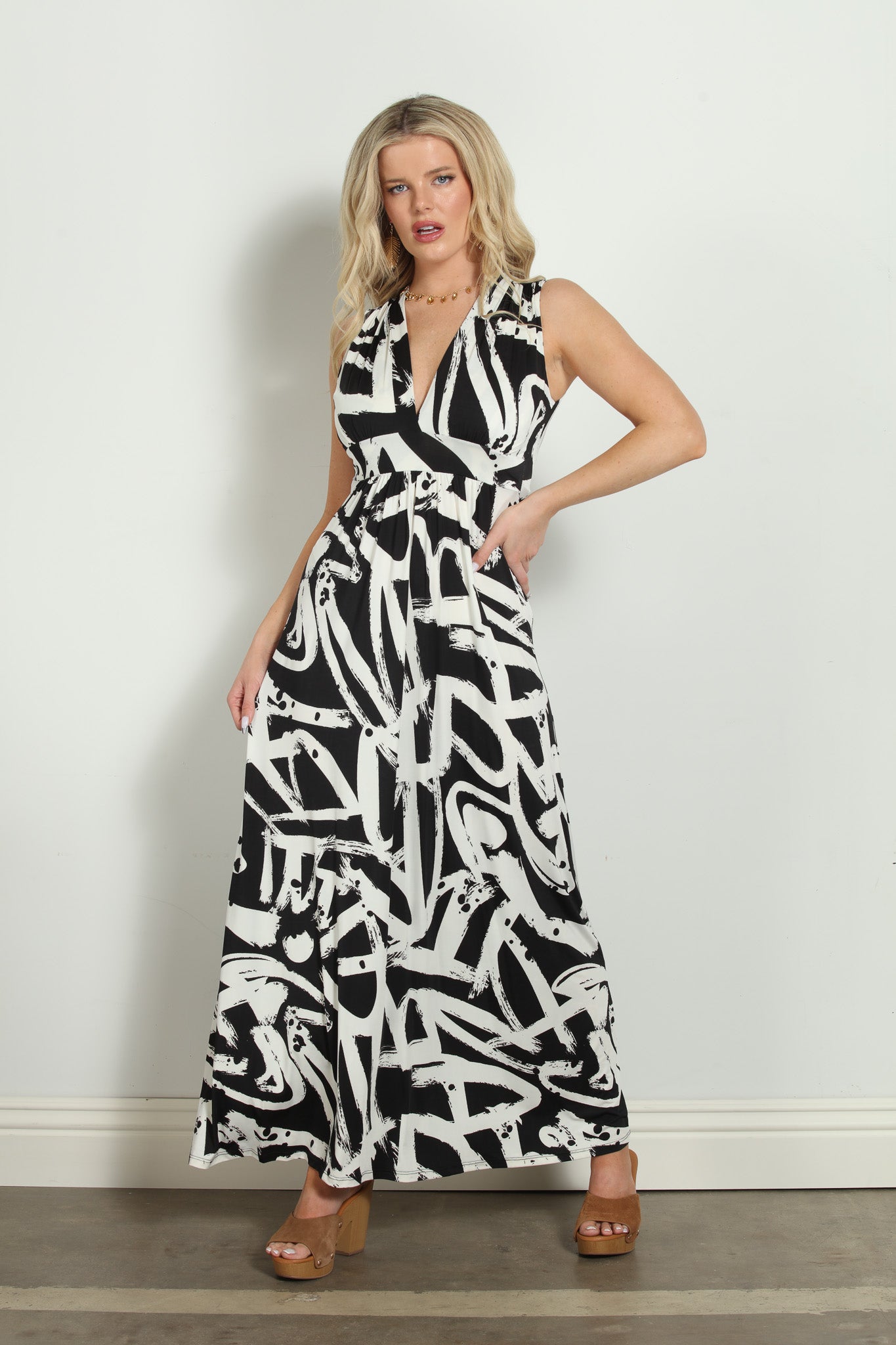Mallorca Stretch V-Neck Maxi Dress-FINAL SALE