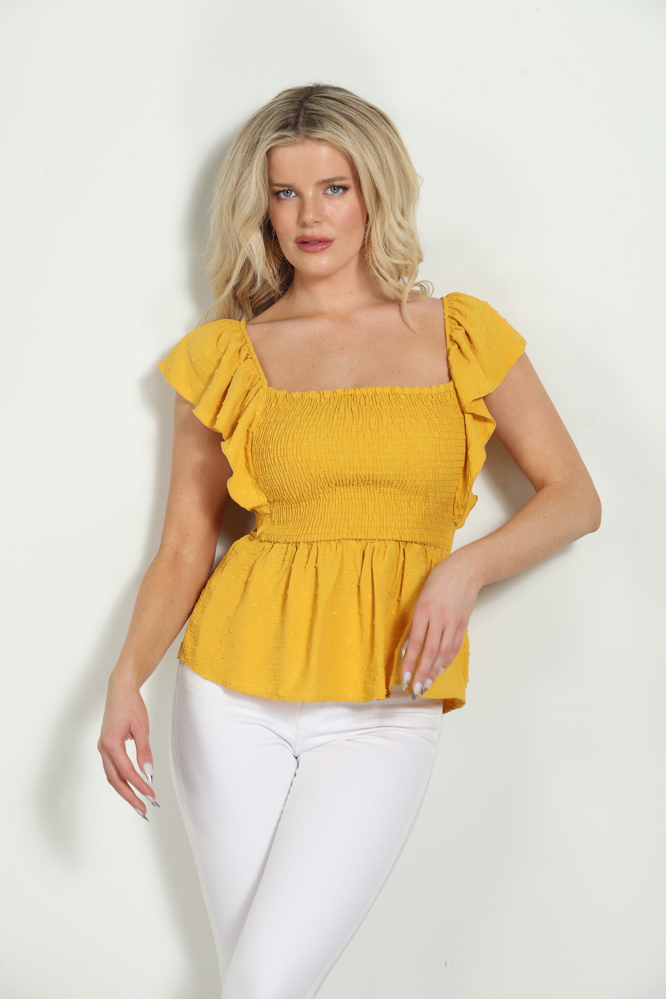 Mango Airflow Smocked Flutter Top- FINAL SALE