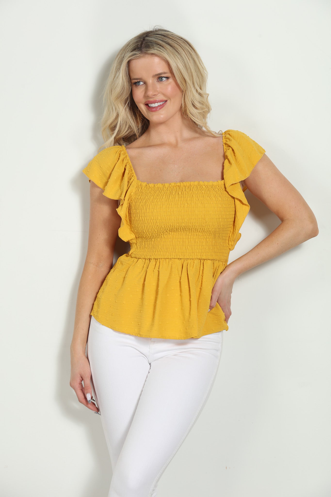 Mango Airflow Smocked Flutter Top- FINAL SALE