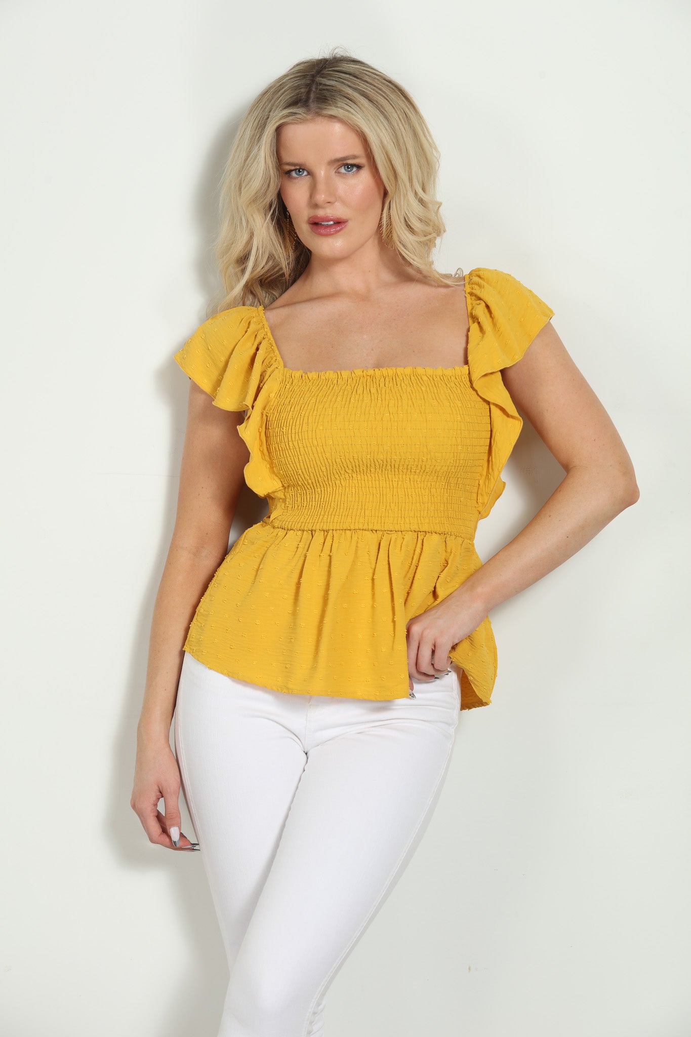 Mango Airflow Smocked Flutter Top- FINAL SALE