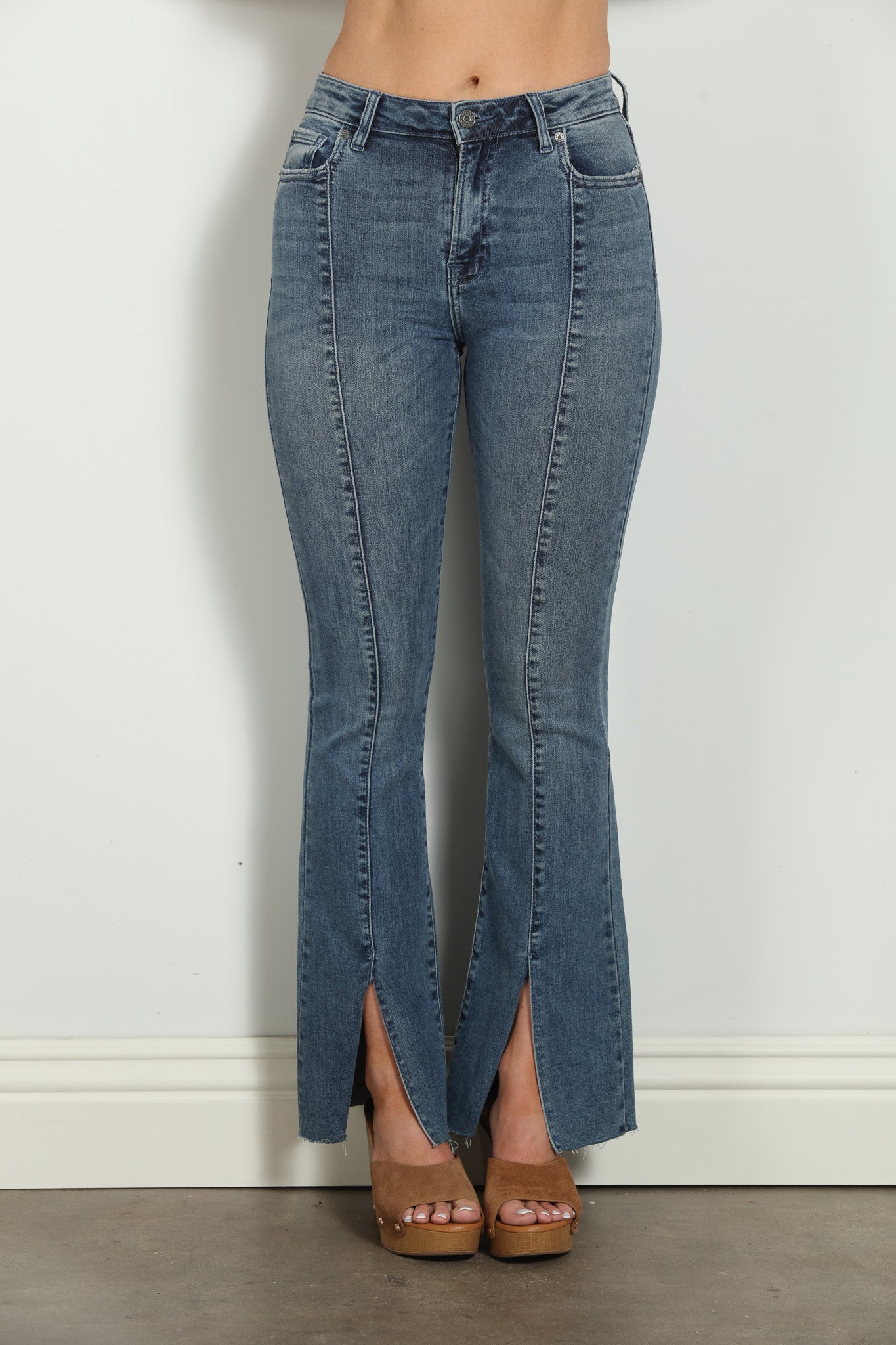 Happi Front Slit Flare Jeans - Medium Dark-FINAL SALE