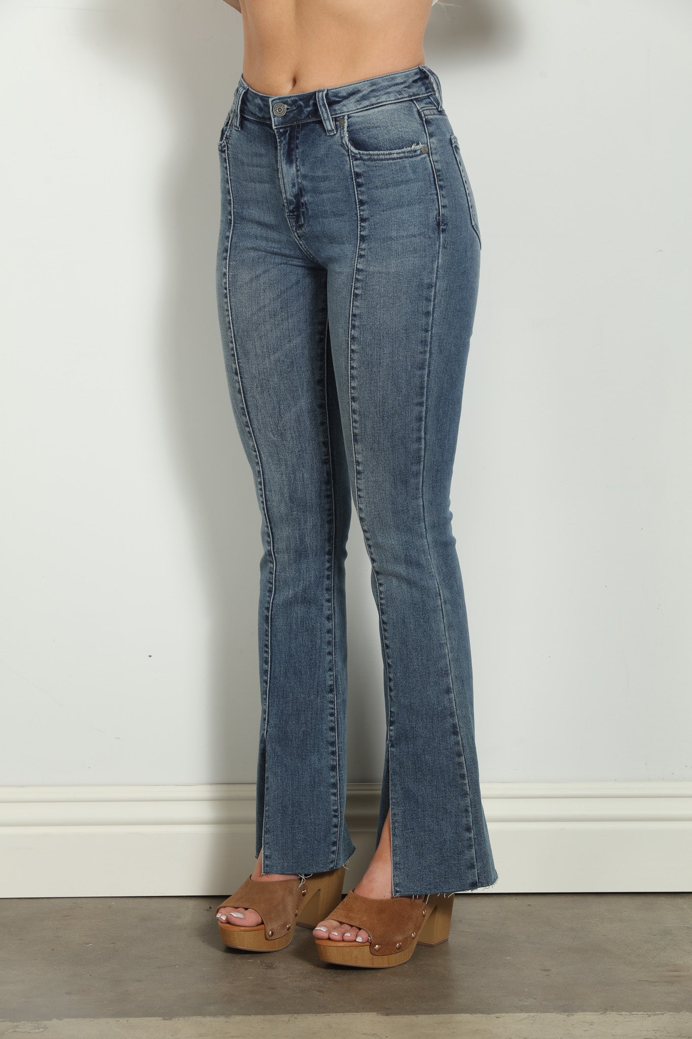 Happi Front Slit Flare Jeans - Medium Dark-FINAL SALE