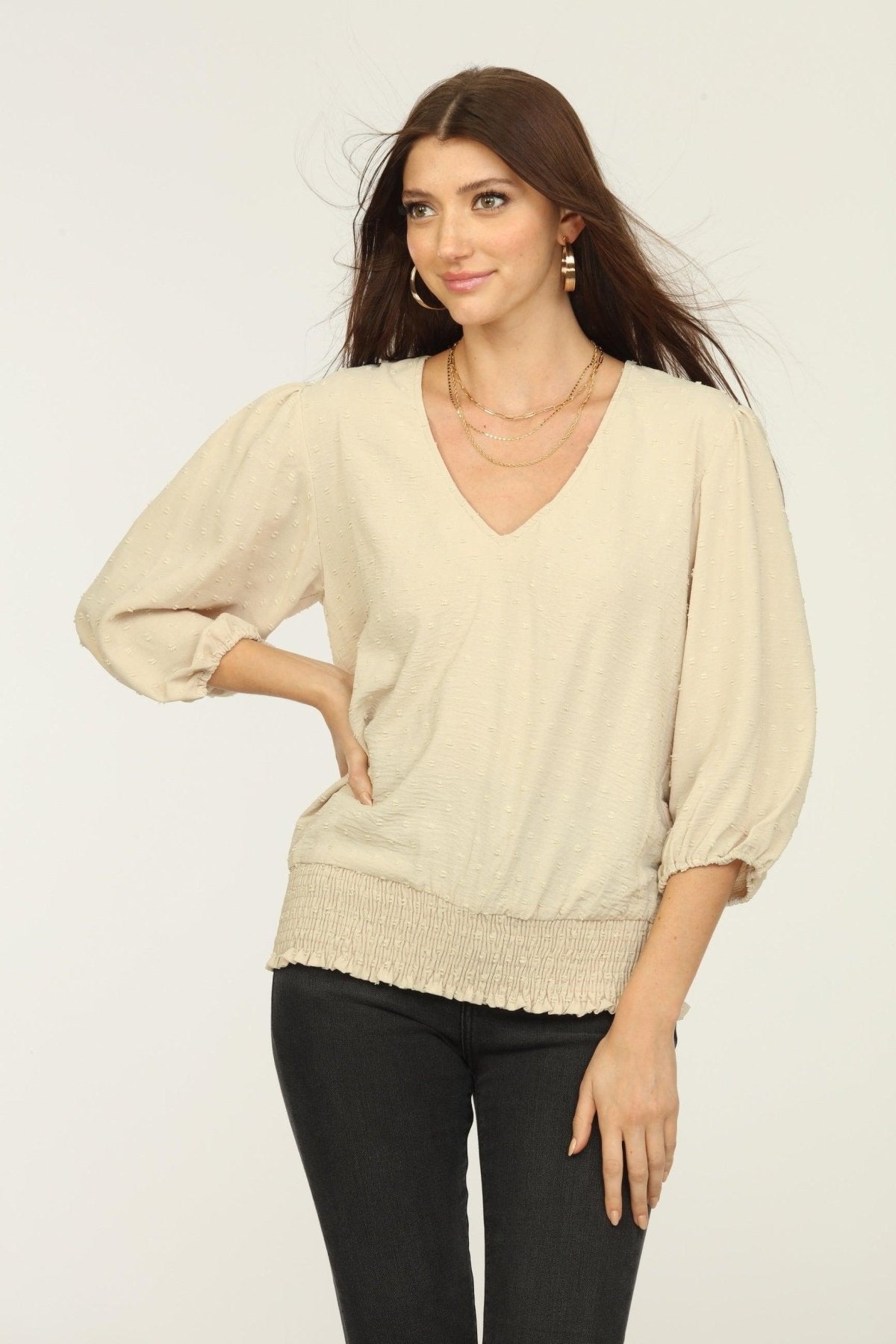 Tan Airflow V-Neck Top-FINAL SALE