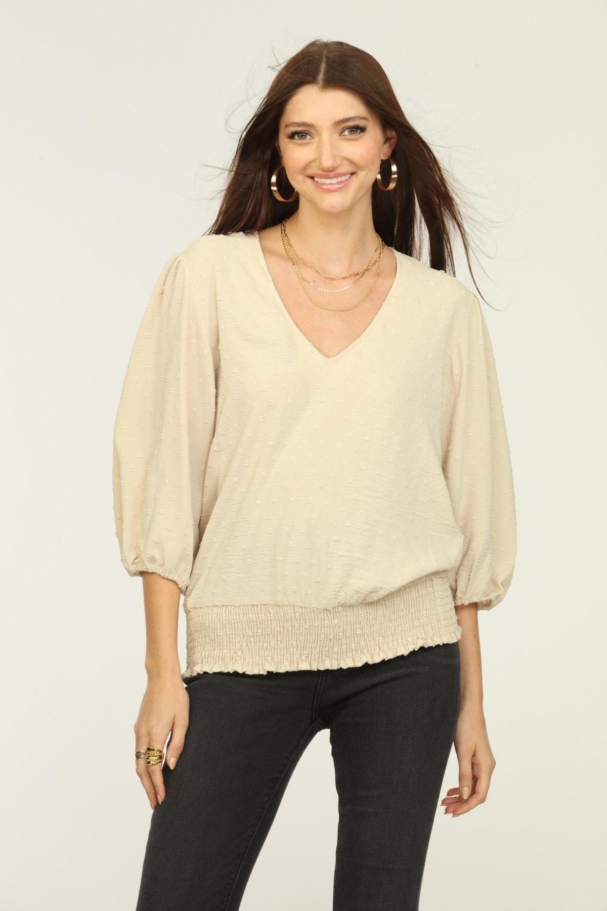 Tan Airflow V-Neck Top-FINAL SALE