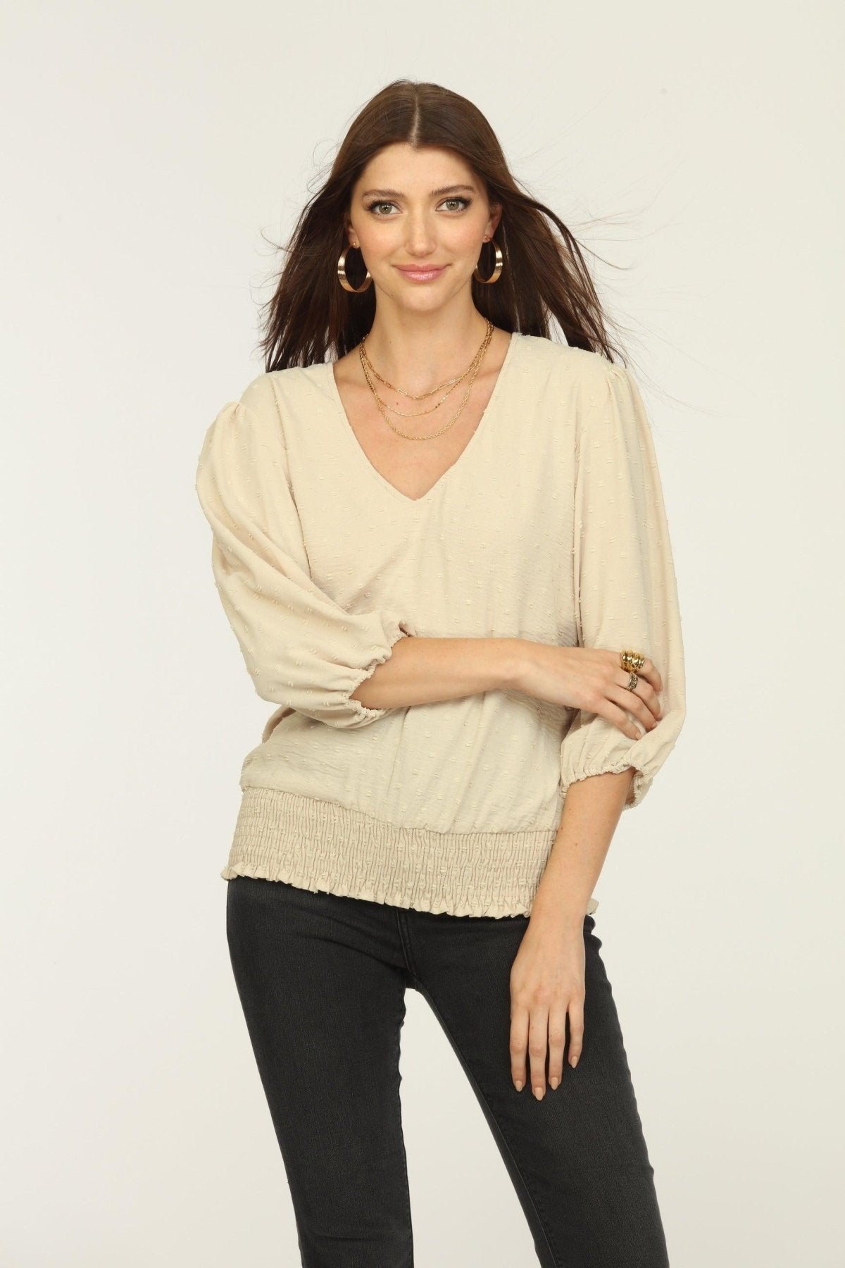 Tan Airflow V-Neck Top-FINAL SALE
