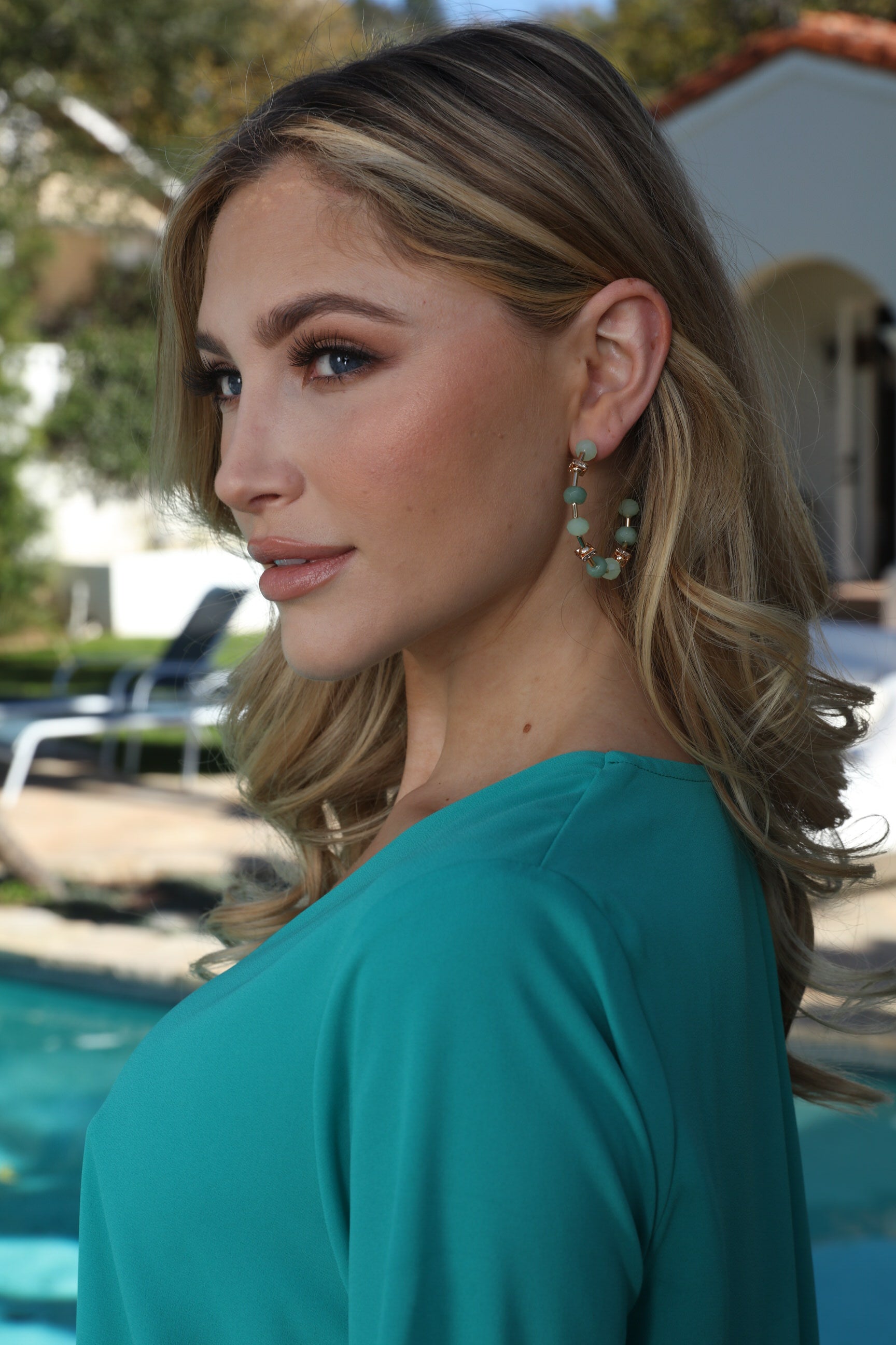 Mint and Teal Beaded Hoops