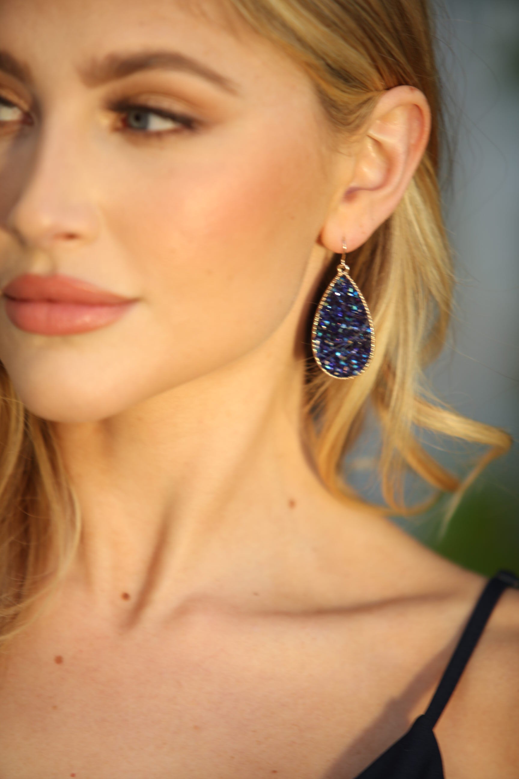 Navy Sparkle Teardrop Earrings-BEST SELLER