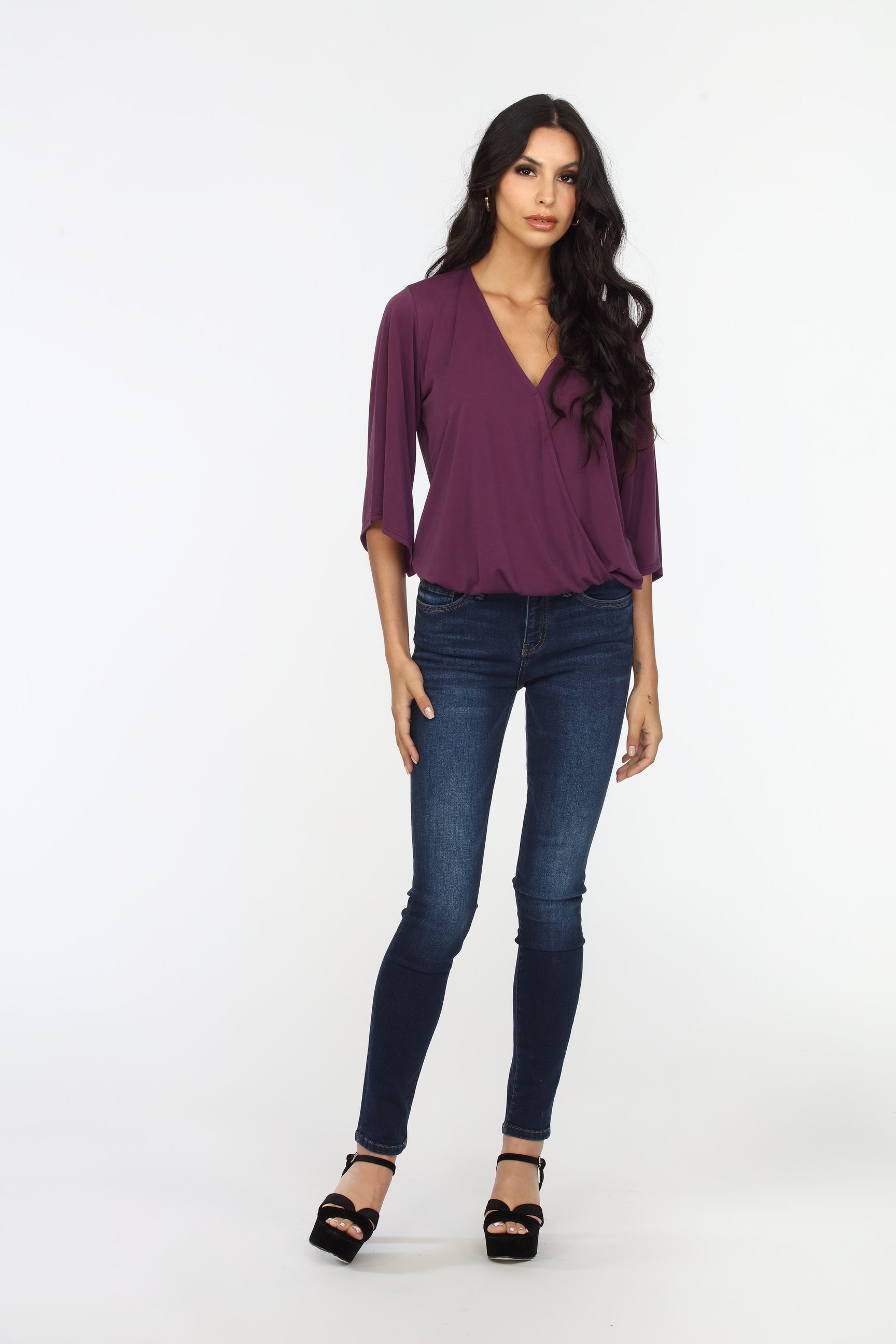 Eggplant Cupro Surplice Top-BEST SELLER