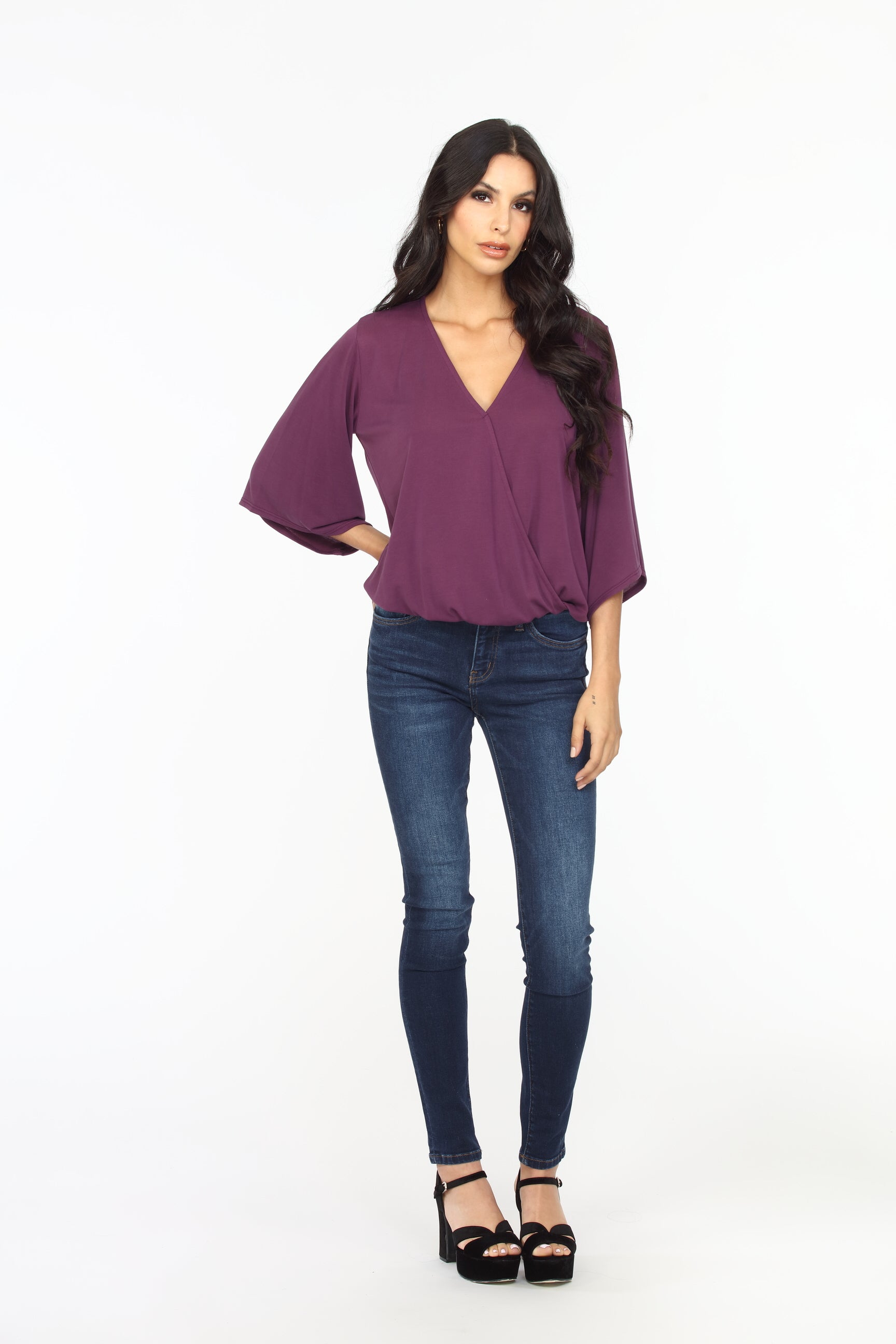 Eggplant Cupro Surplice Top-BEST SELLER