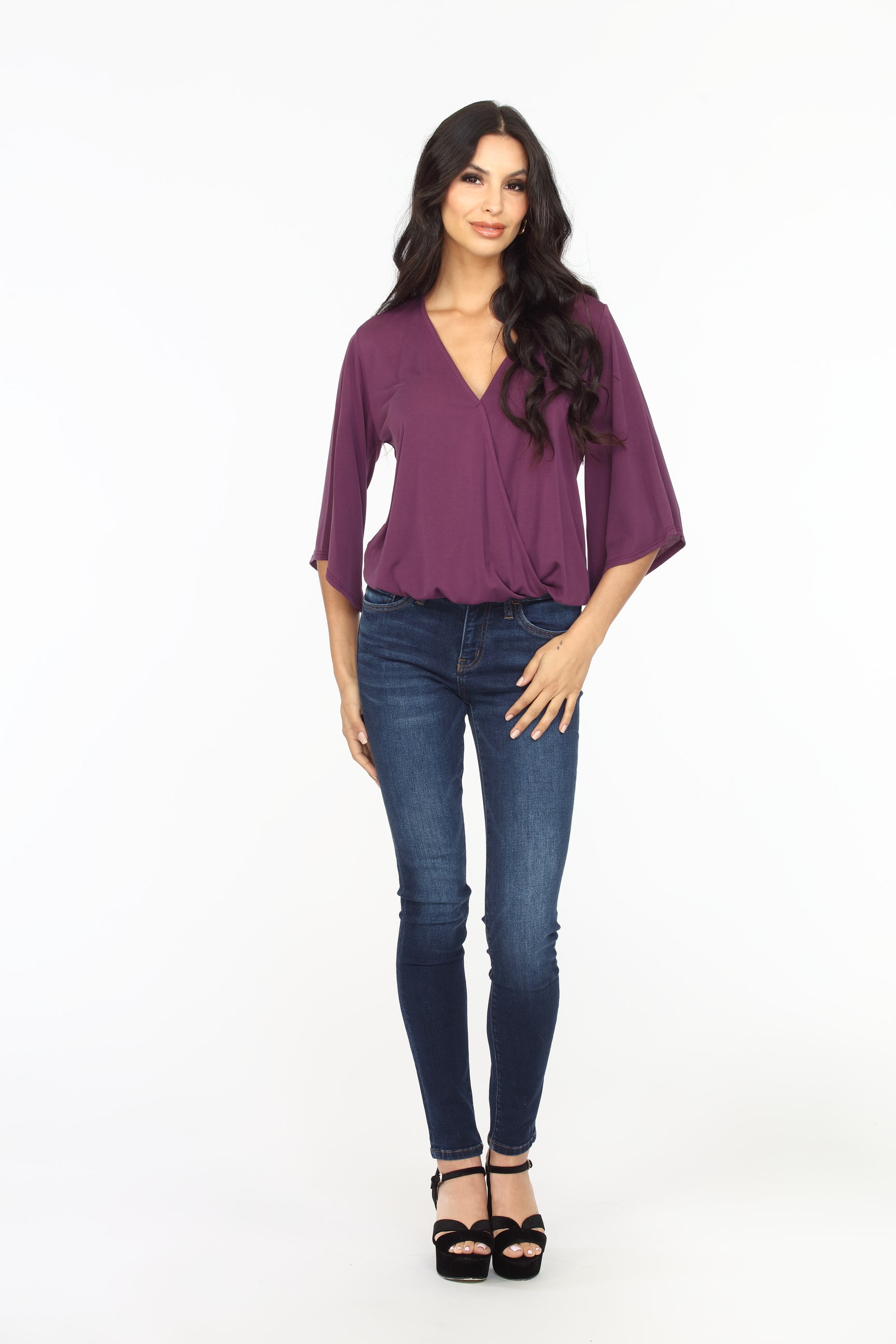 Eggplant Cupro Surplice Top-BEST SELLER