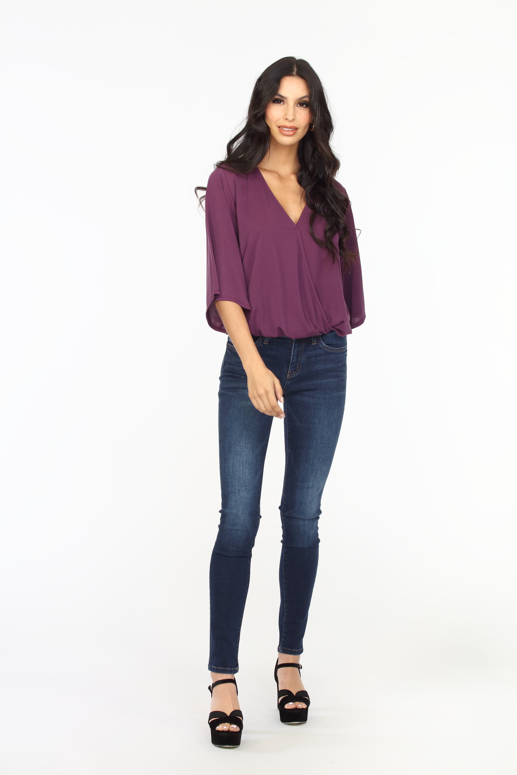 Eggplant Cupro Surplice Top-BEST SELLER