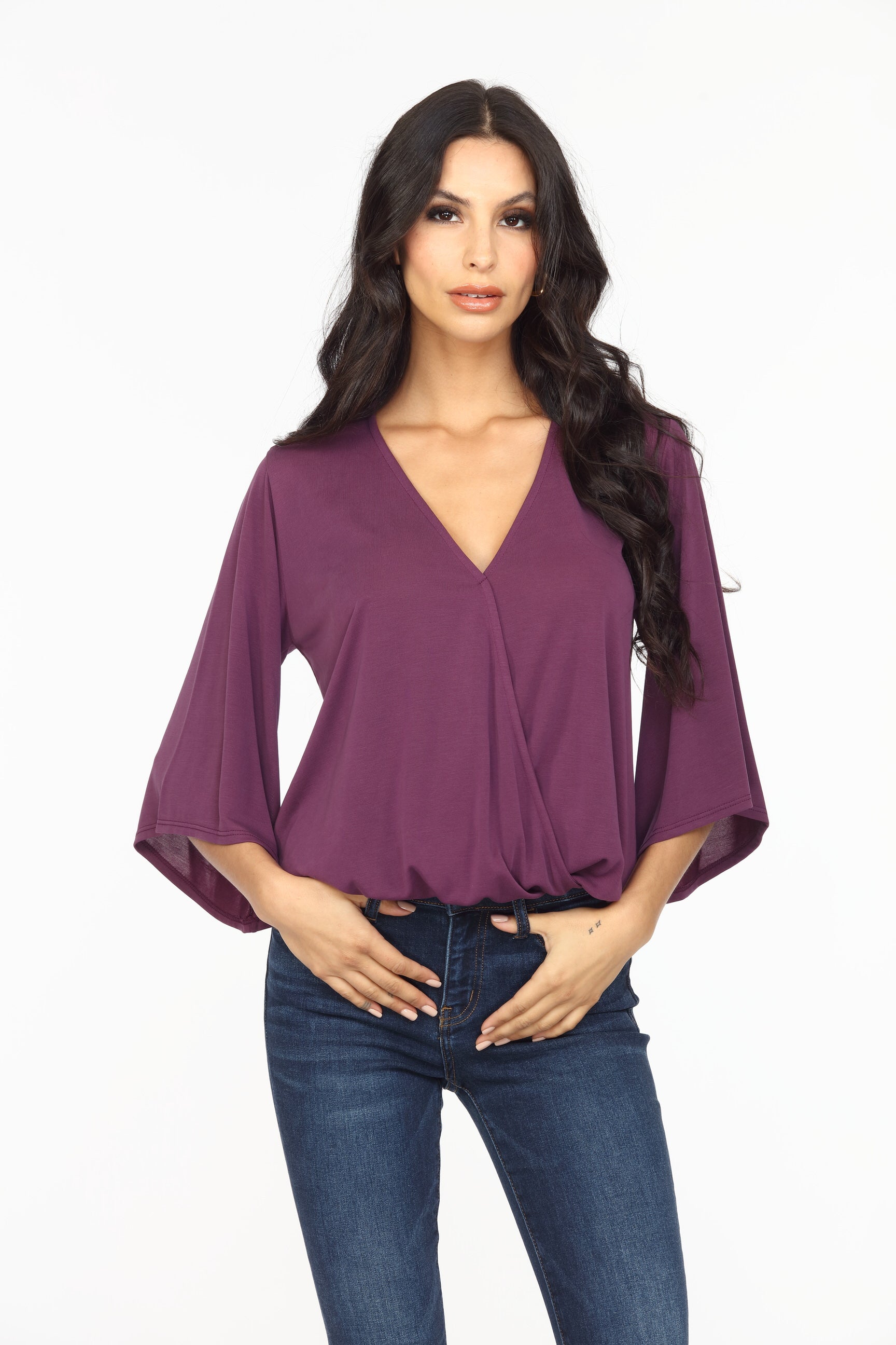 Eggplant Cupro Surplice Top-BEST SELLER