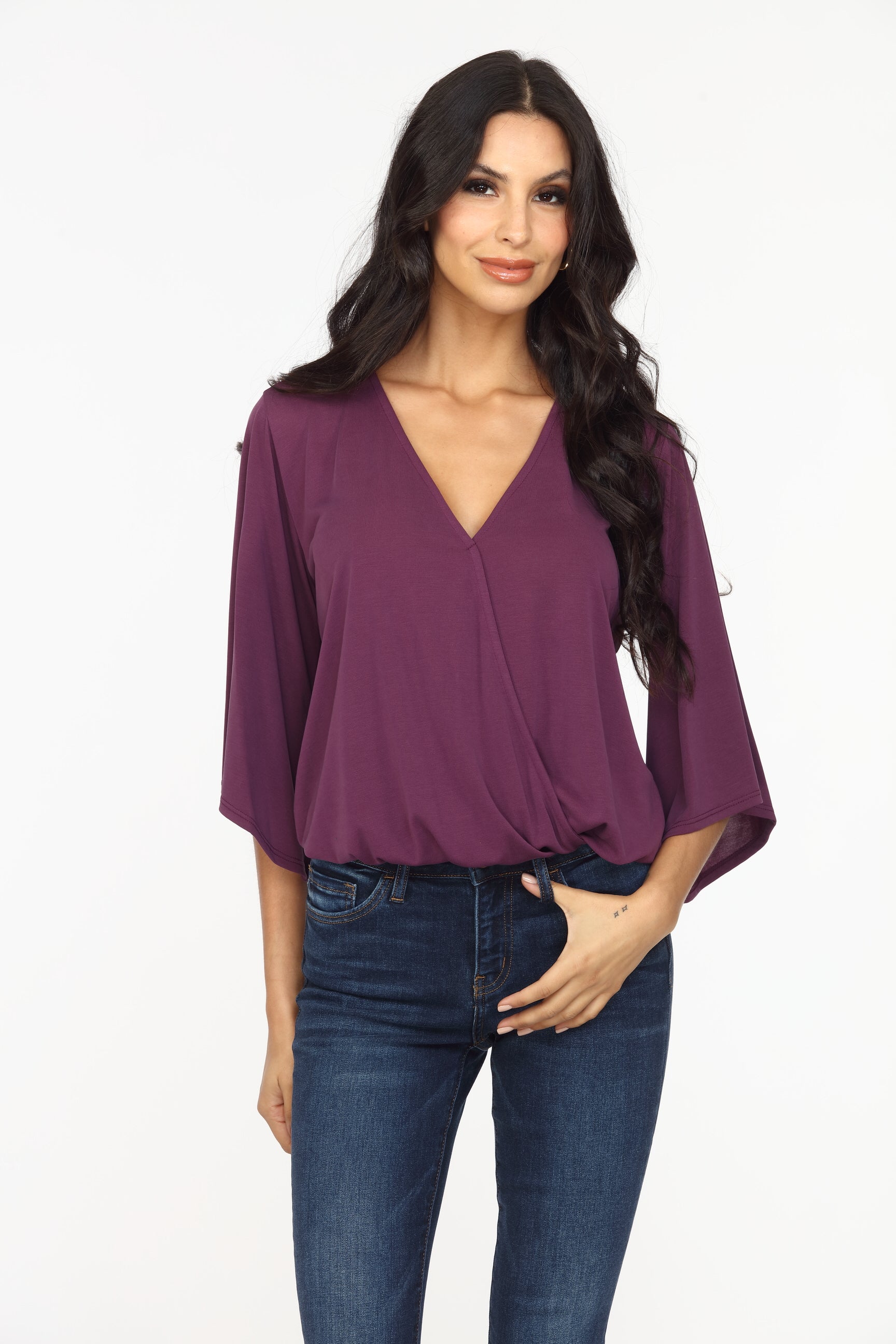 Eggplant Cupro Surplice Top-BEST SELLER