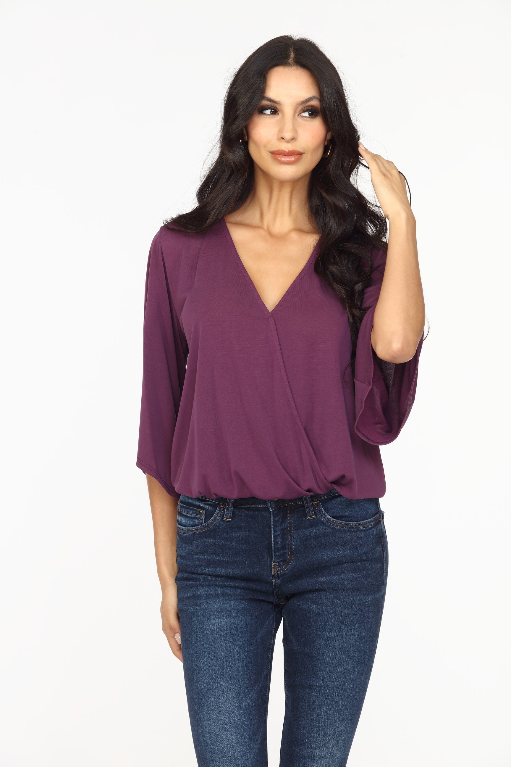 Eggplant Cupro Surplice Top-BEST SELLER