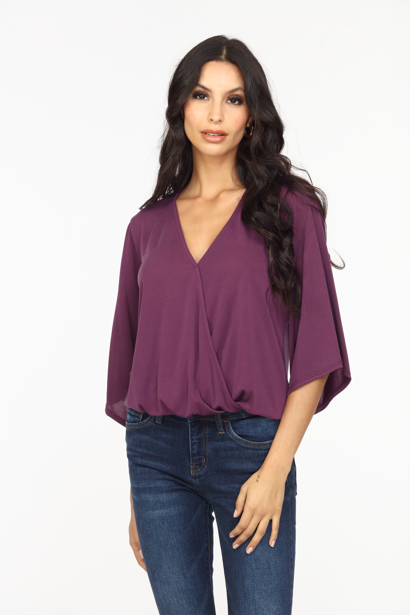 Eggplant Cupro Surplice Top-BEST SELLER