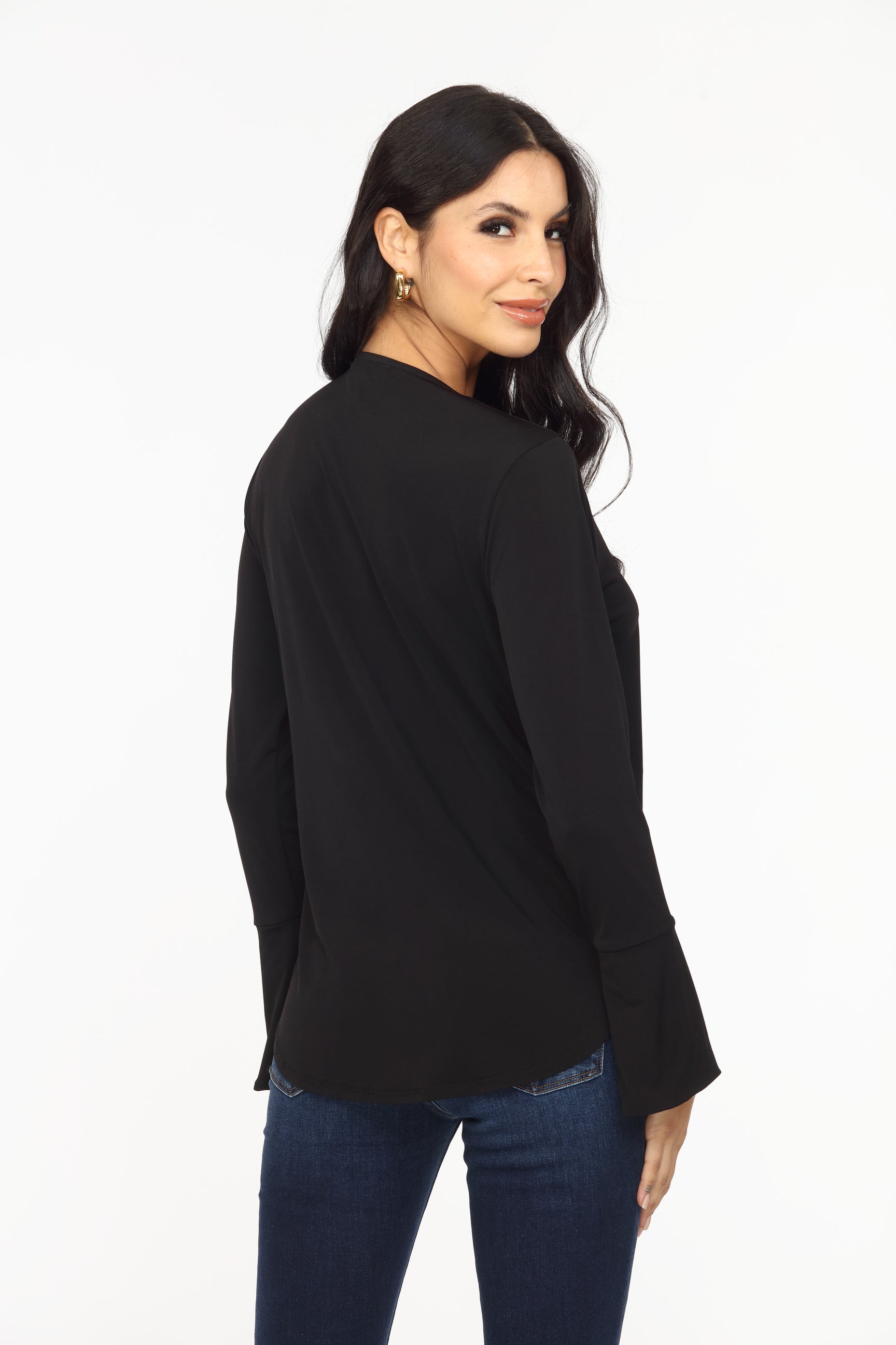 Black Surplice Bell Sleeve Top - BEST SELLER