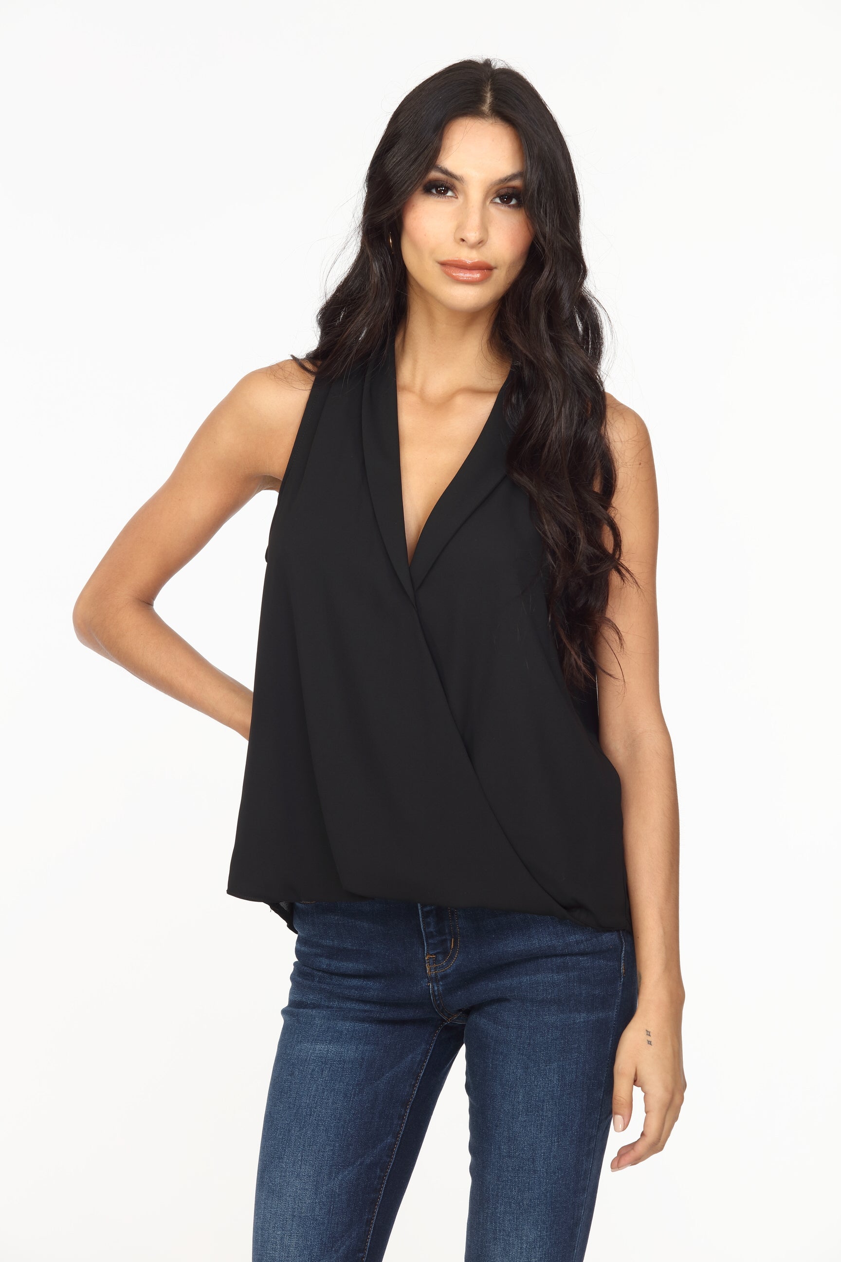 Onyx Sleeveless Surplice Collar Top
