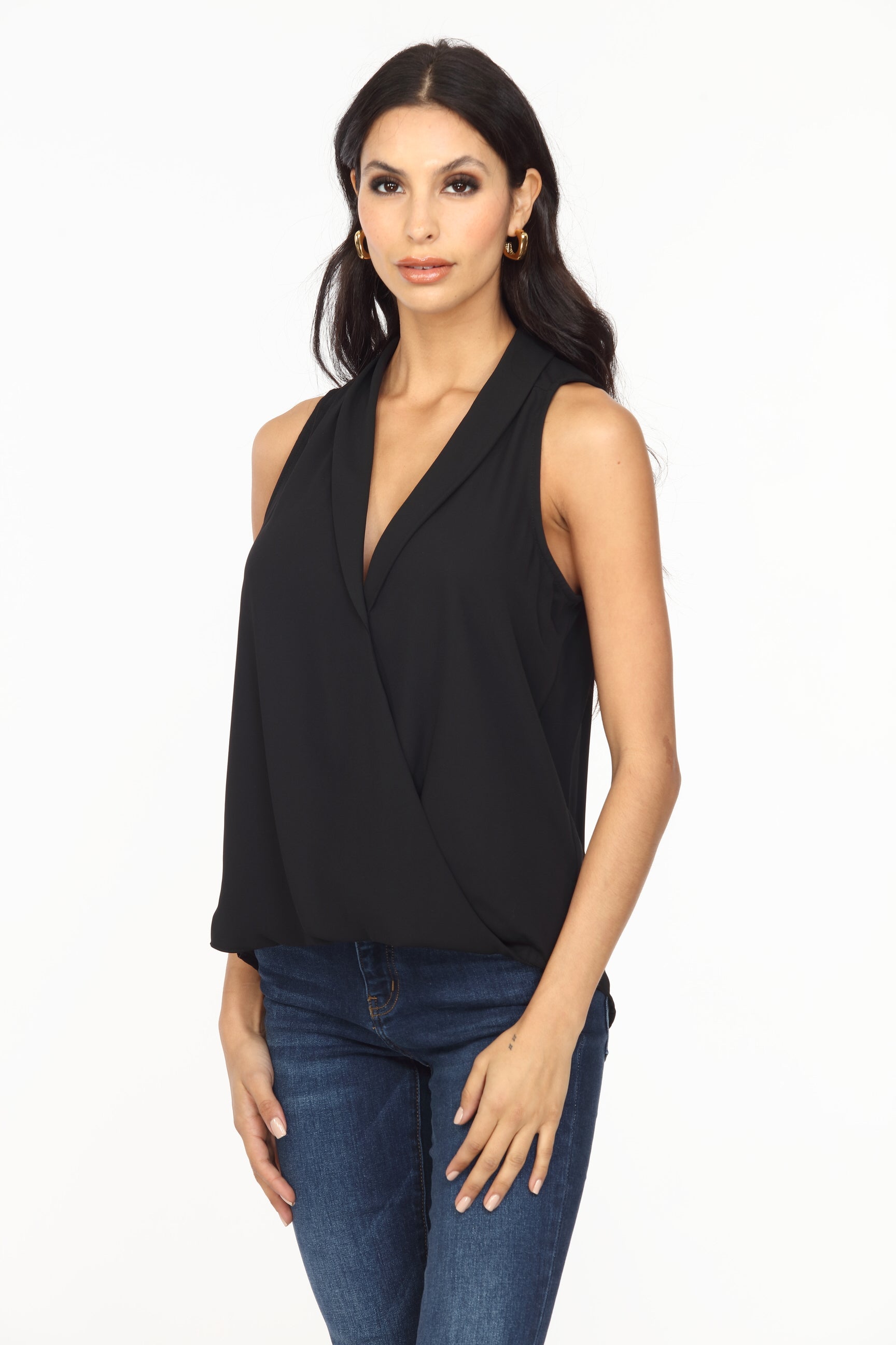 Onyx Sleeveless Surplice Collar Top
